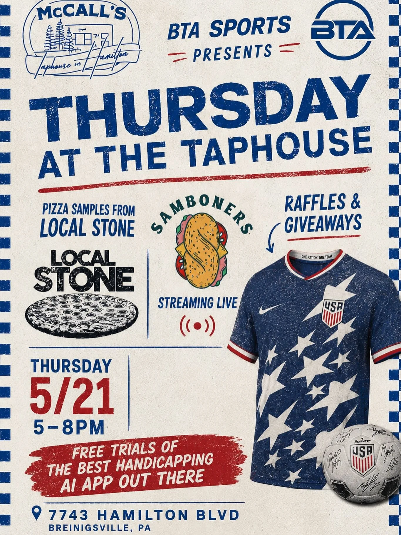 Join us on May 21st, we&rsquo;ll be hosting the @btasportsus owners as well as some local Philly personalities from 5-8pm! Sports fans can come hang out, see the BTA Sports app in action, and learn more about how we&rsquo;re using AI-powered analytic