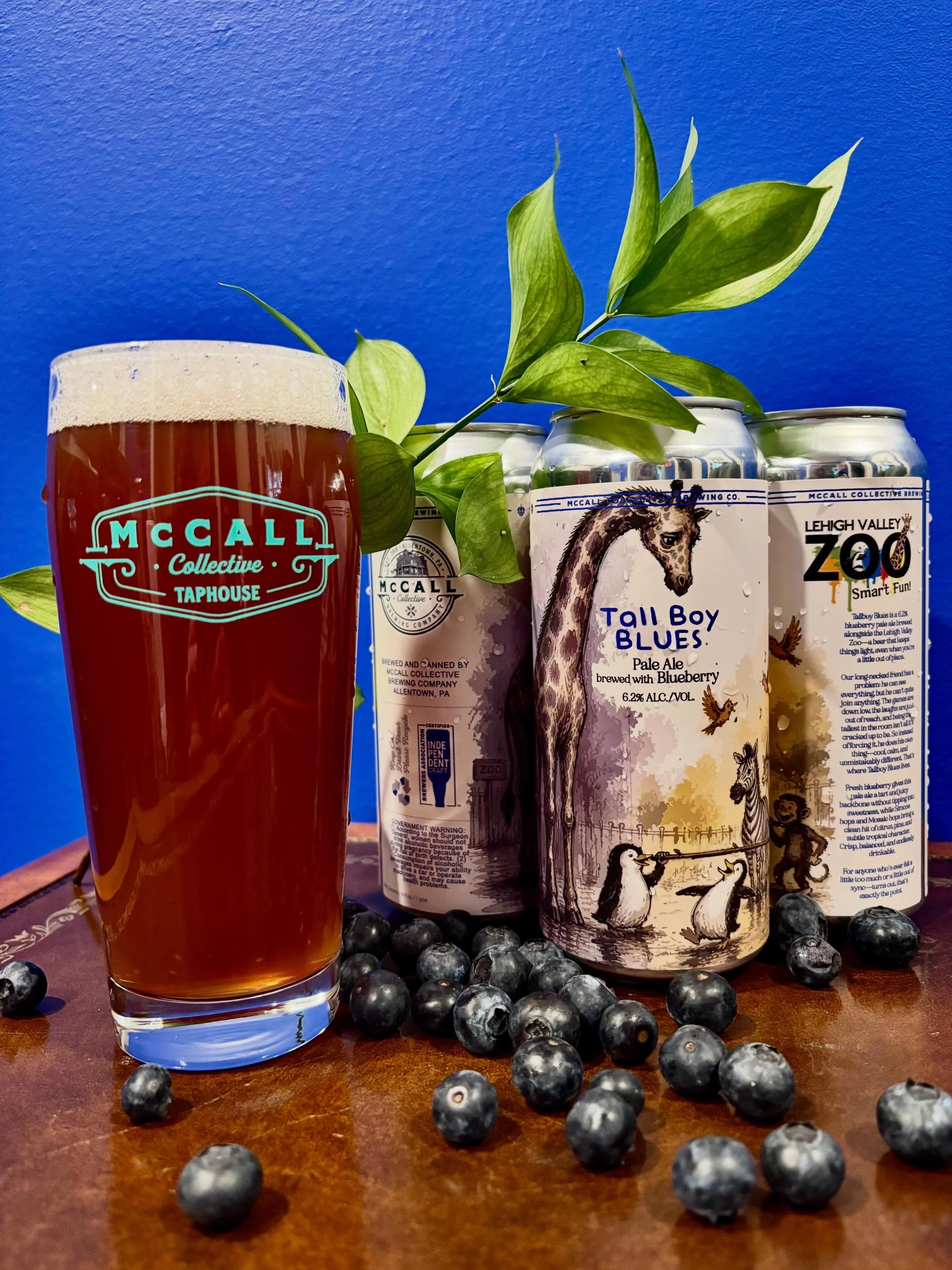 *NEW*
Tallboy Blues is a 6.2% blueberry pale ale brewed alongside the Lehigh Valley Zoo&mdash;a beer that keeps things light, even when you&rsquo;re a little out of place.

Our long-necked friend has a problem: he can see everything, but he can&rsquo