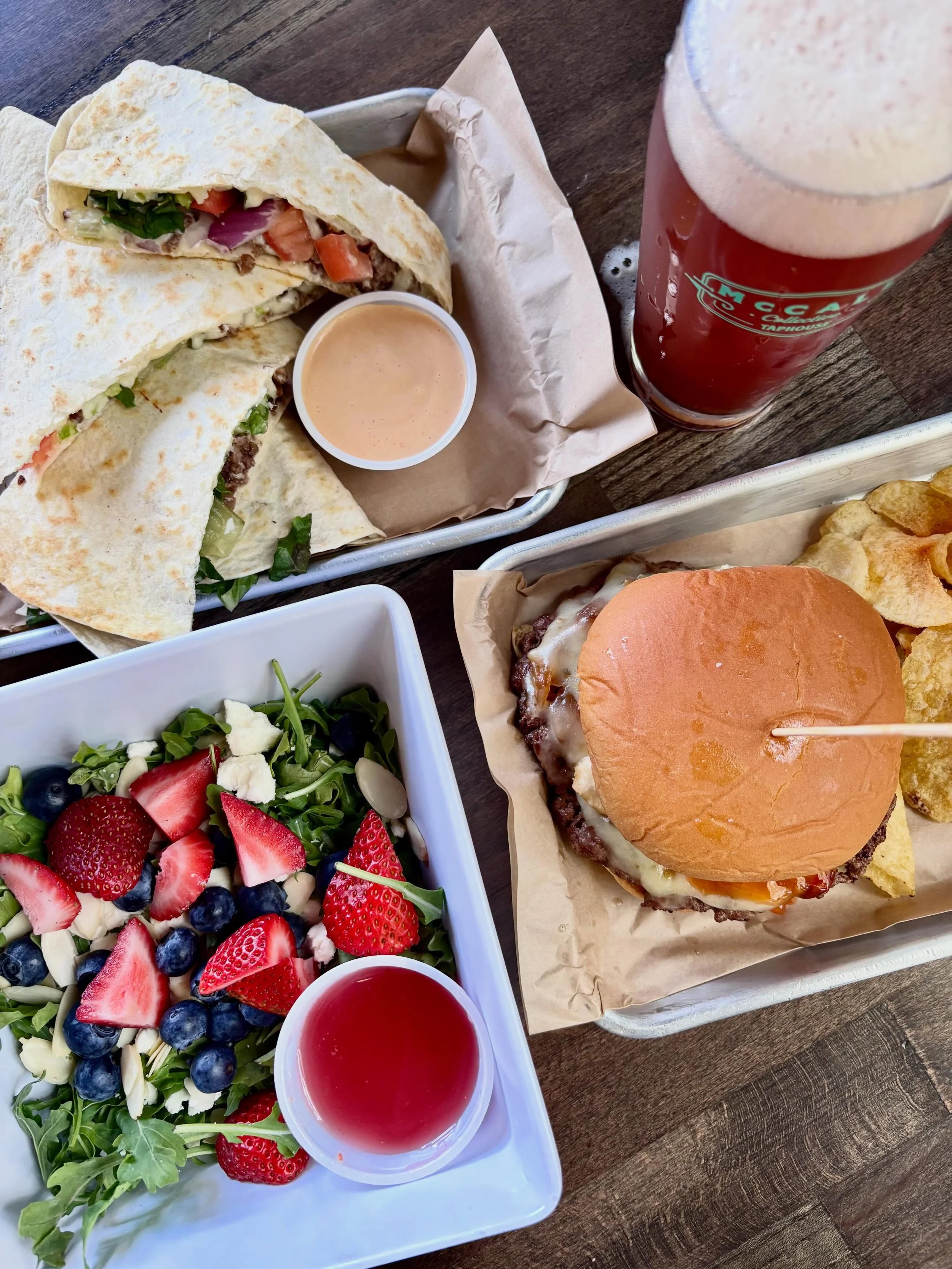 New food specials are LIVE at the Taphouse on Hamilton!

Pierogi Burger - house smash patty, a fried Papa Sarge pierogi, caramelized onion, pepper jack cheese, sweet Thai chili sauce and sour cream on a potato bun

Cheeseburger Quesadilla - ground be