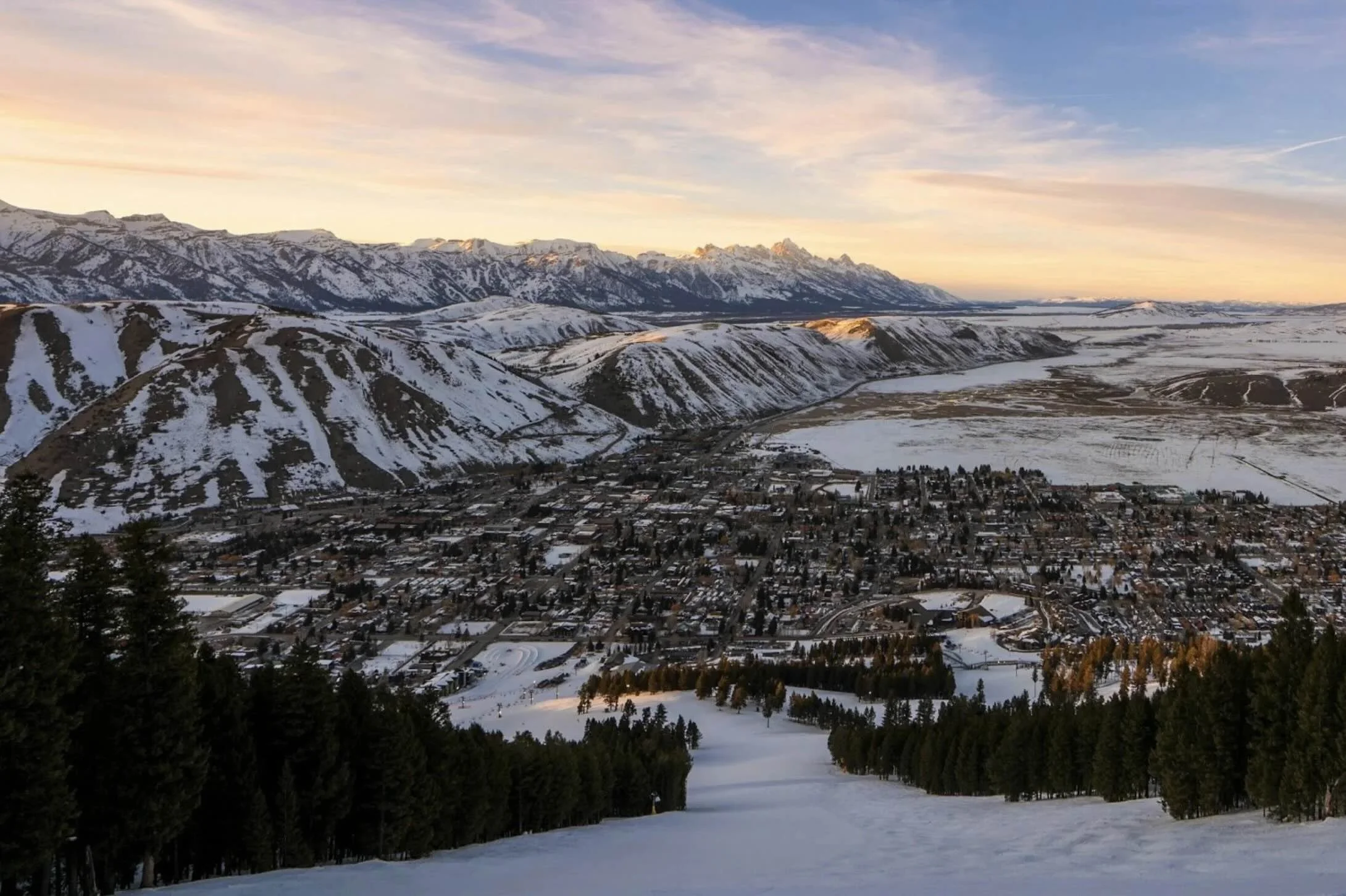 View of the town of Jackson, WY from the top of Snow King Mountain.