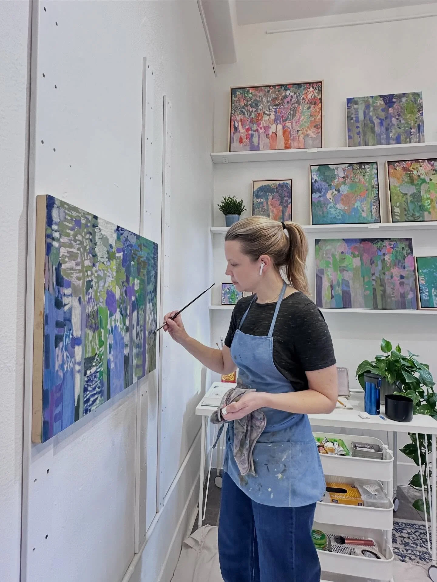 I&rsquo;m working on a painting of trees at La Mesita Park in June here in San Diego. I love the purple of the jacaranda trees and the contrast of shadows made by the bright afternoon sun. (Work in progress)