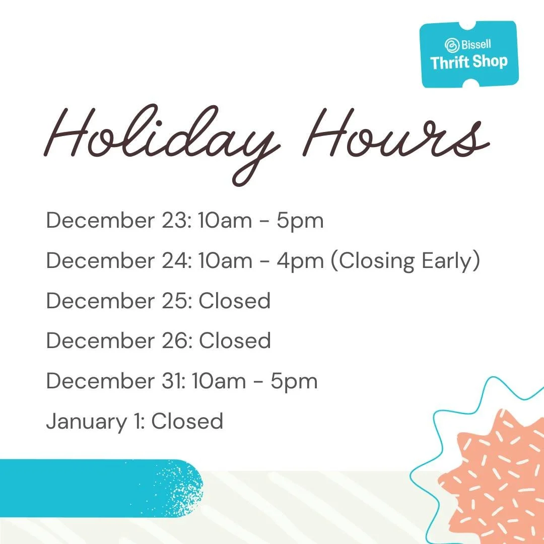 Hey thrifters! Here are our Holiday Hours:
☃️ December 23: 10am - 5pm
🎅 December 24: 10am - 4pm
🎄 December 25-26: Closed
❄ December 31: 10am - 5pm
🌟 January 1: Closed

Please do not leave anything outside the doors when we are closed! We'll be bac