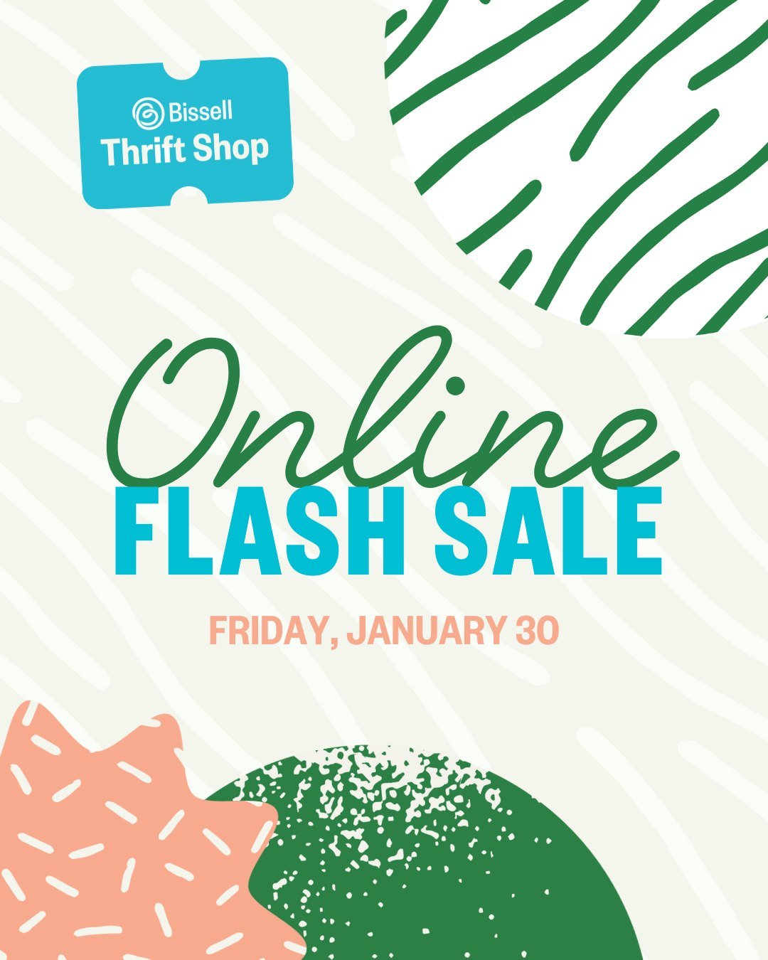 ONLINE FLASH SALE &ndash; January 30 only!⠀
⠀
Our online sale is back!! Enjoy 30% off your entire online purchase &mdash; for one day only! Snag something special for your home or wardrobe and feel good knowing your purchase supports @bissellcentre p