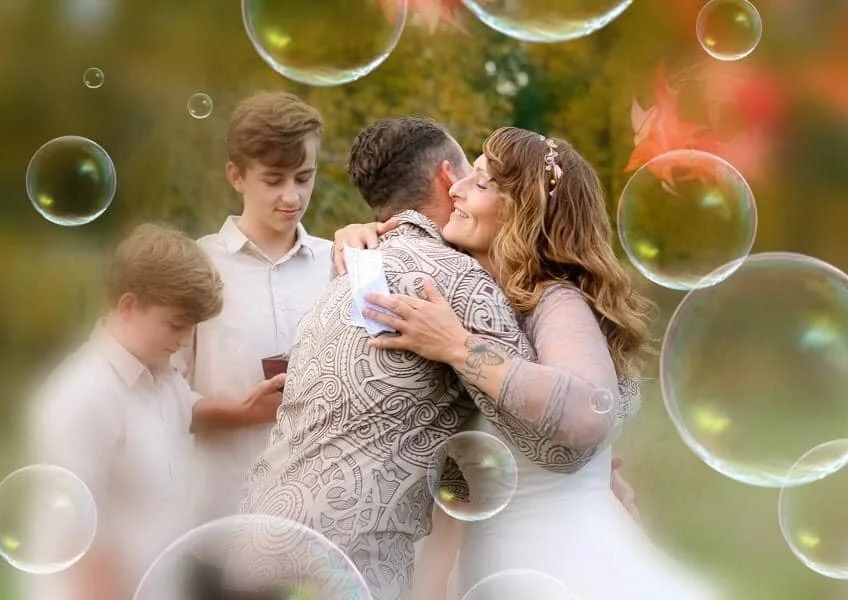 Staying in their bubble during Covid 19 - lock down back yard commitment ceremony