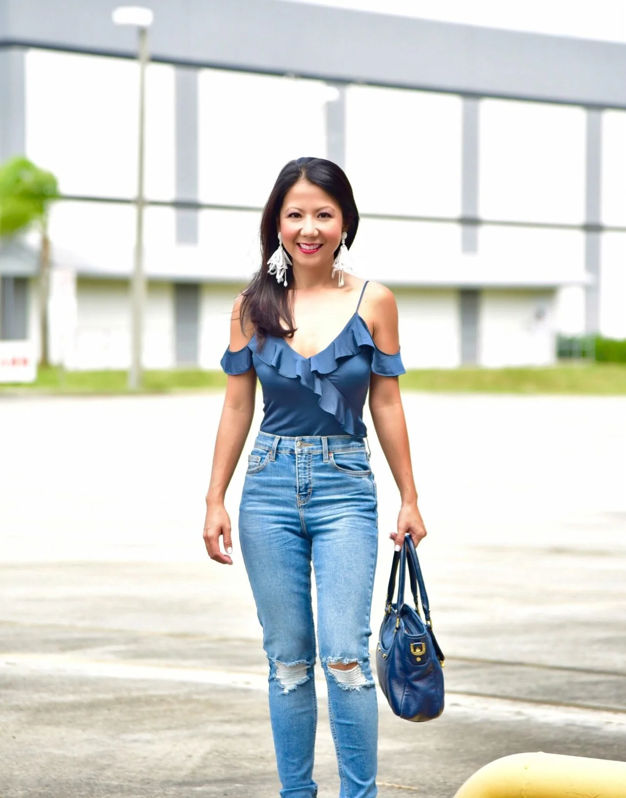 Pretty Ruffled Bodysuit and High-Rise 