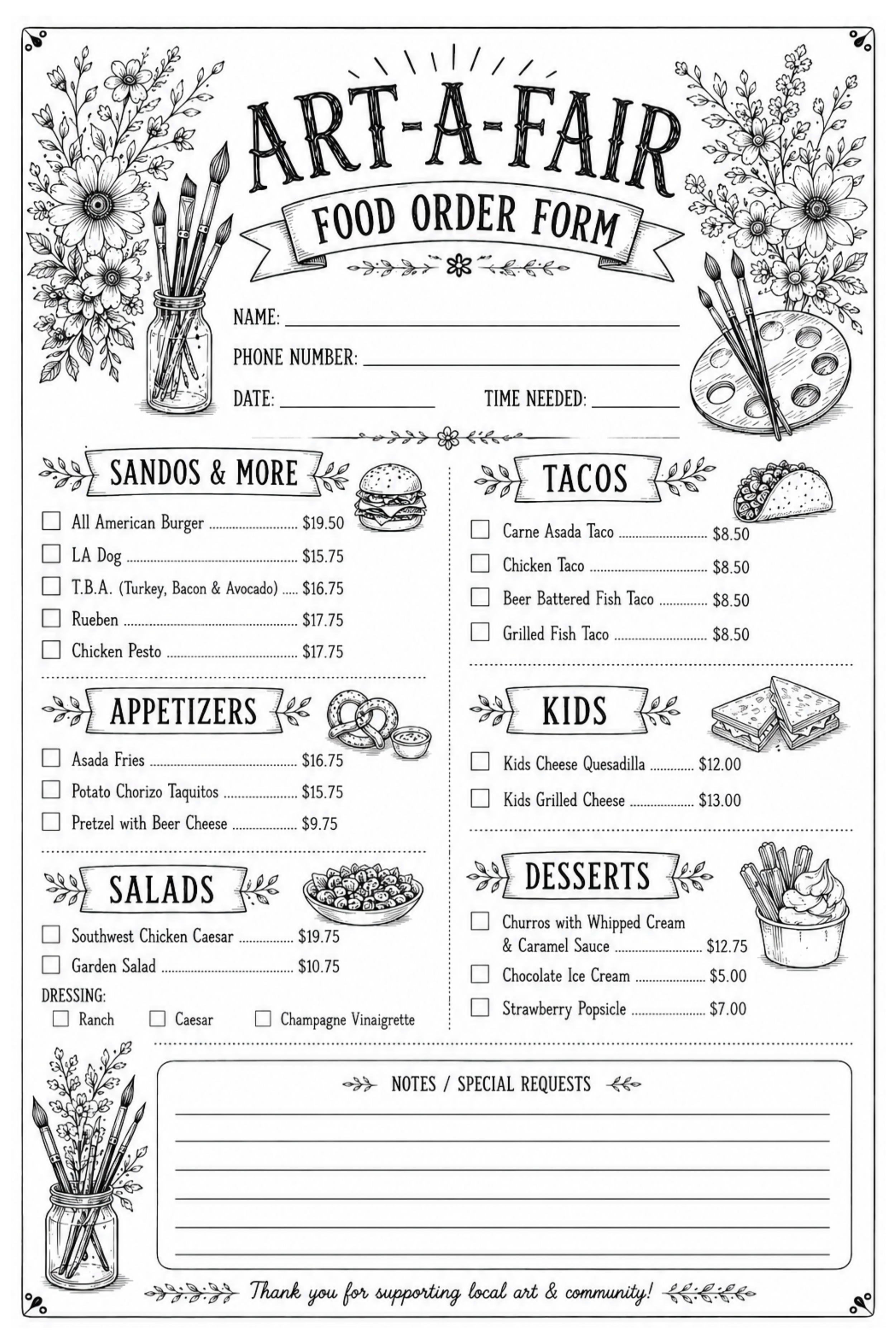 Art A Fair Food Order Form