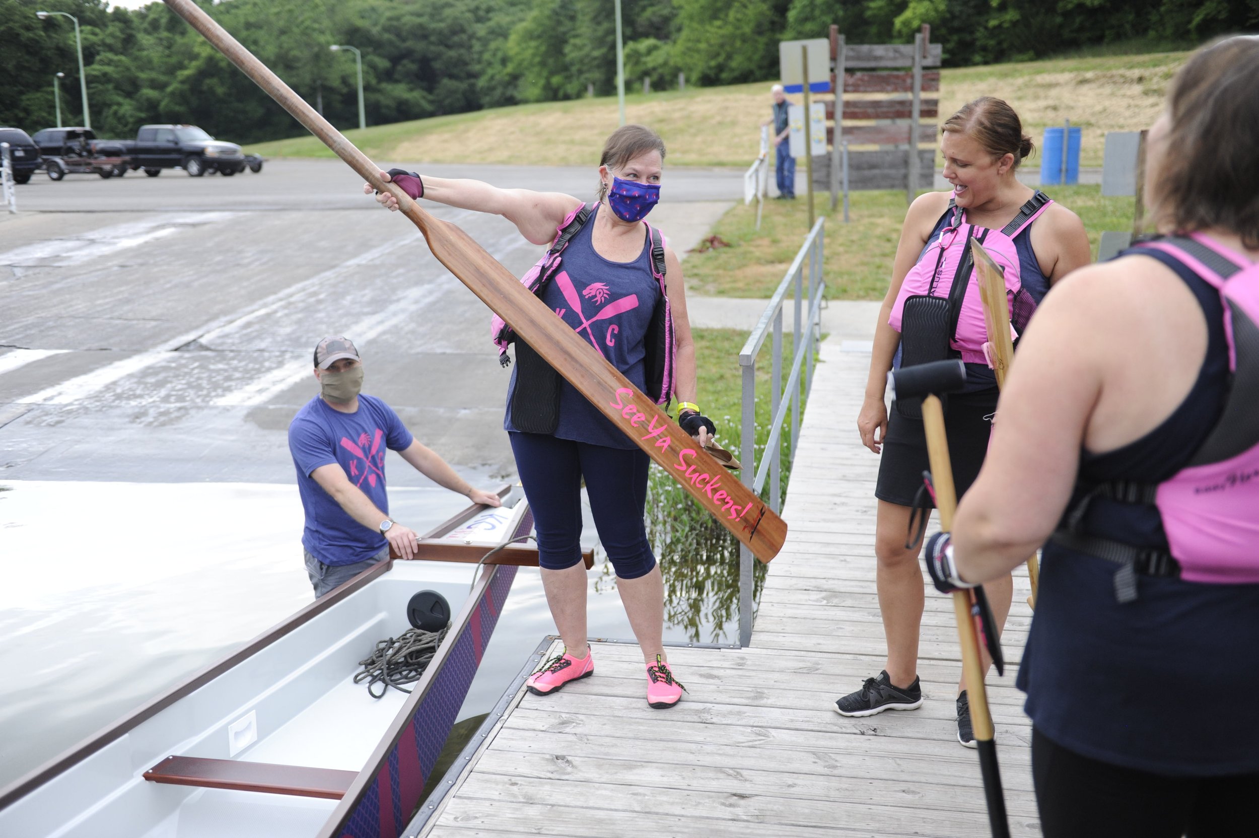 2020 - Christening - Steerswoman, Denett Costin, Shows Off New Paddle, "See Ya Suckers"