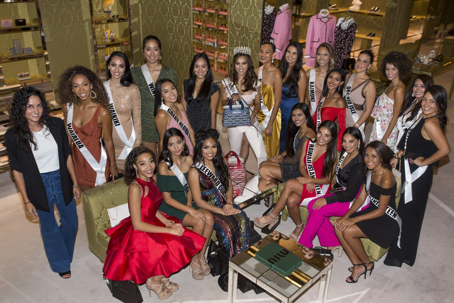 Miss Hawaii USA and Miss Hawaii Teen USA 2020 Contestants with Natalie de Rose at Miu Miu at Luxury Row at 2100 Kalākaua Avenue