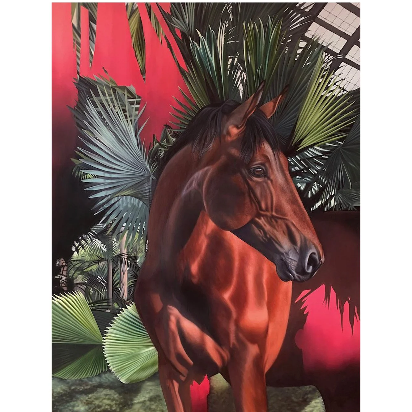 Josie Morway-Chestnut Horse With Grand Palm House.jpg