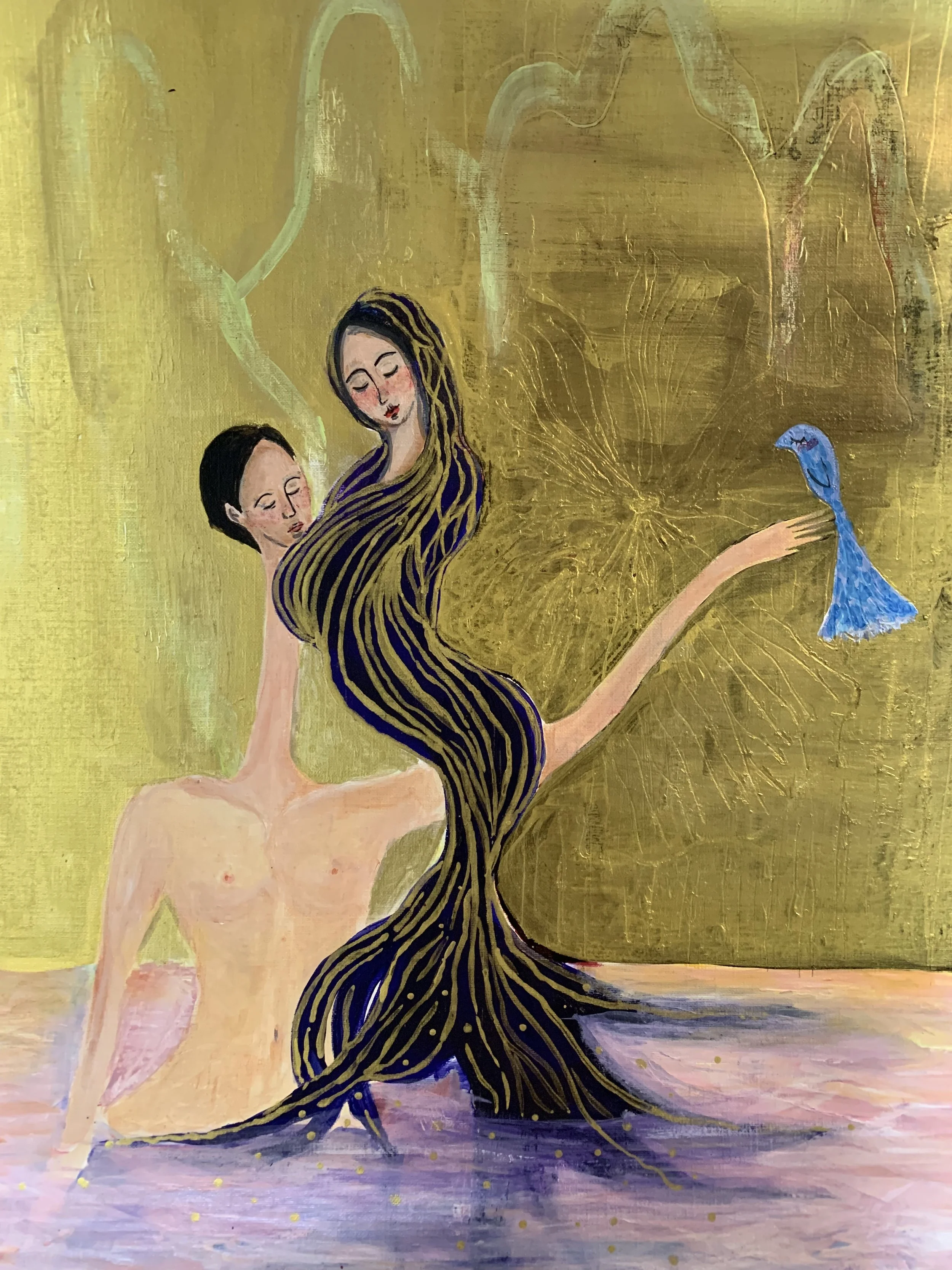  Untitled(2019), oil and gold power on canvas, 13x 19inch 