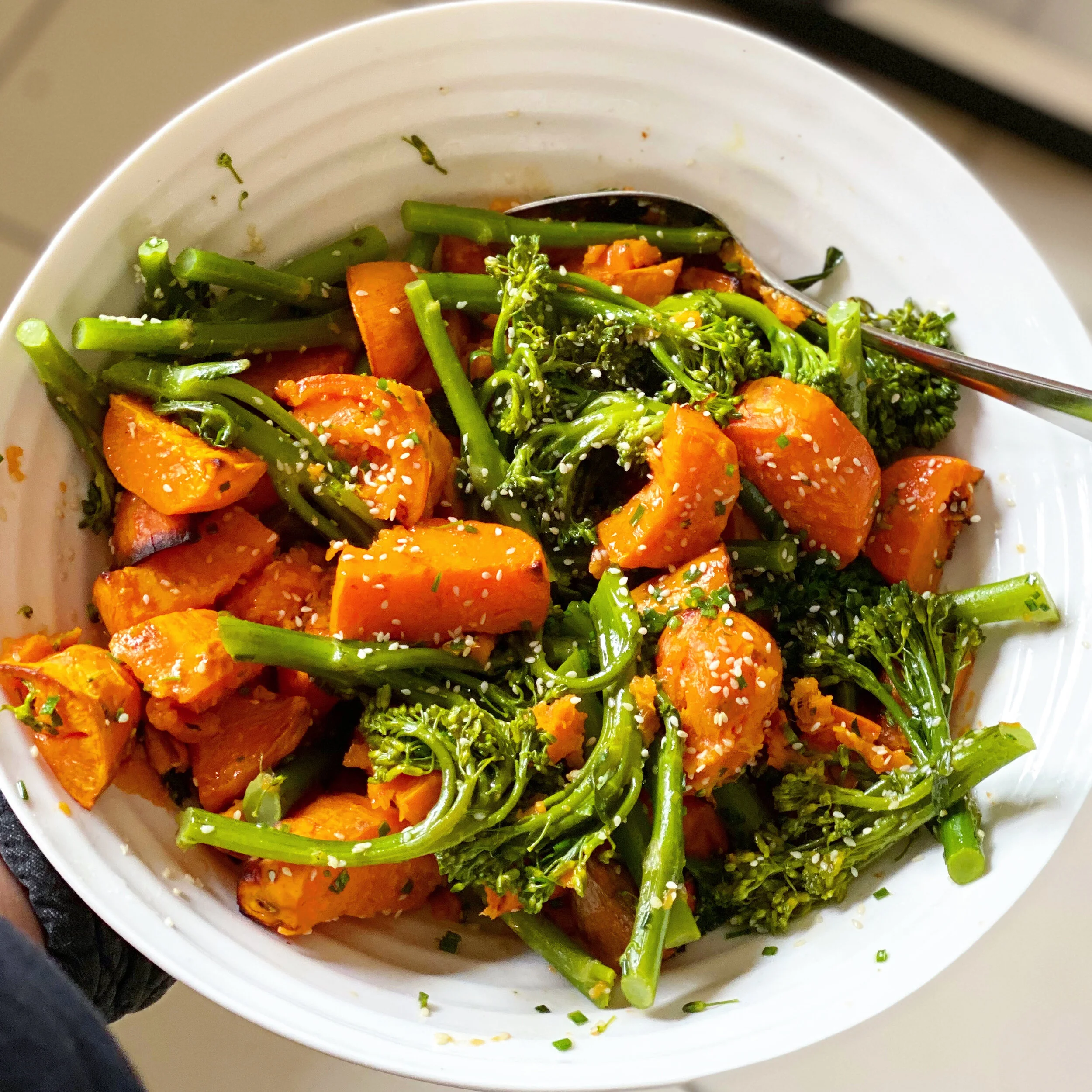 Sweet Potato &amp; Broccolini w Sesame, Maple &amp; Orange Dressing