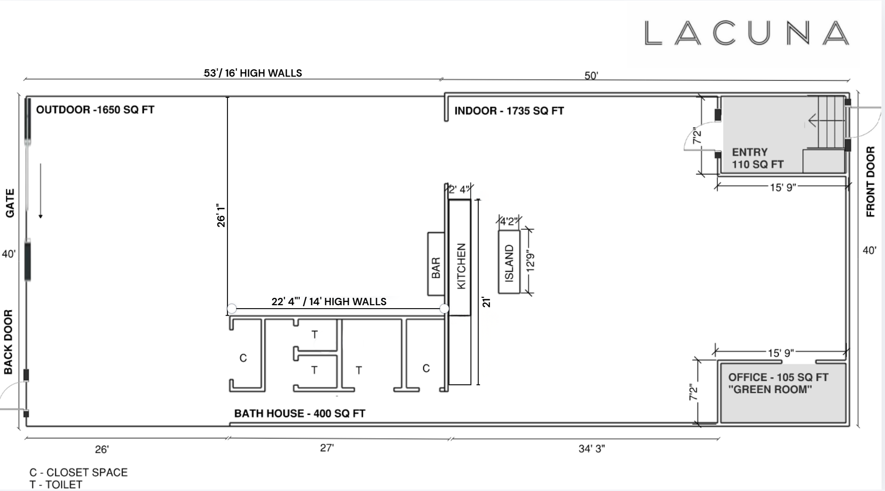 Floor plan of Lacuna indoor outdoor event space and photo studio at 5012 W Jefferson Blvd West Adams Los Angeles