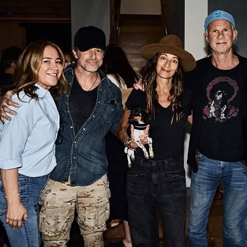 Nancy Mack, Pete Pepe, Dre Shapiro holding Gia, and Chad Smith at Mary Ellen Matthews book launch event at Smashbox Studios