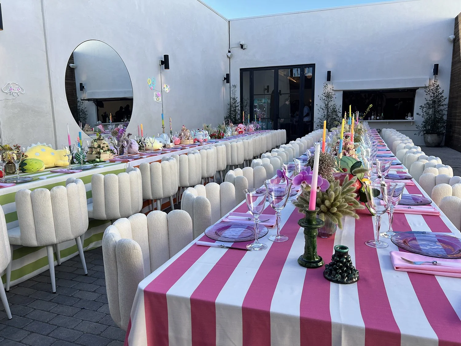Lacuna pink brand event crowd indoor bow truss ceiling Los Angeles