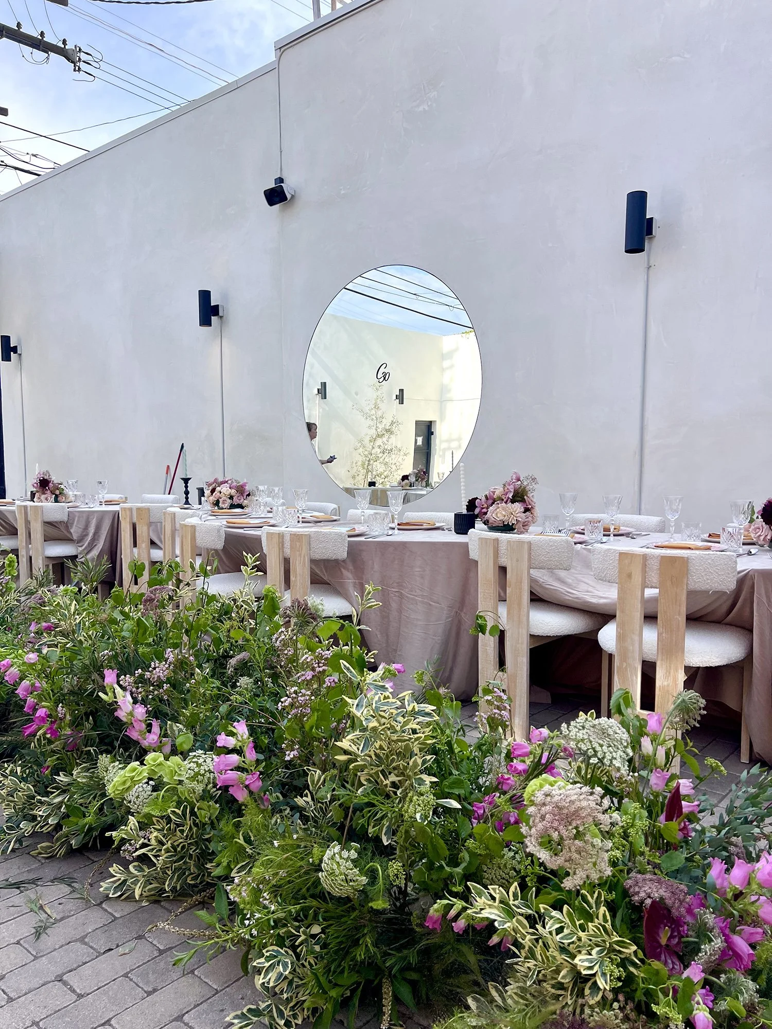 Lacuna outdoor floral event circle wall West Adams Los Angeles