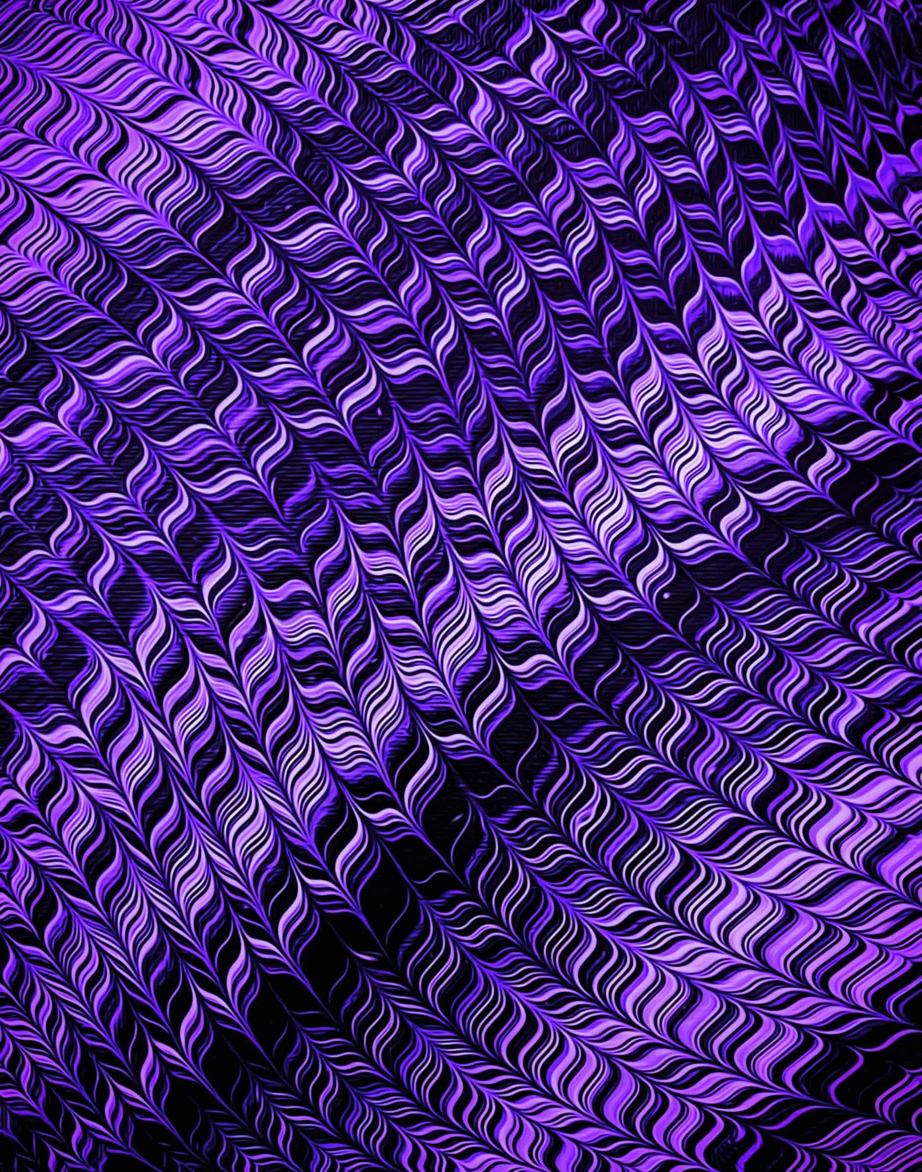 Purple abstract fluid artwork with feathered wave textures, rhythmic movement, and earthy psychedelic pattern repetition