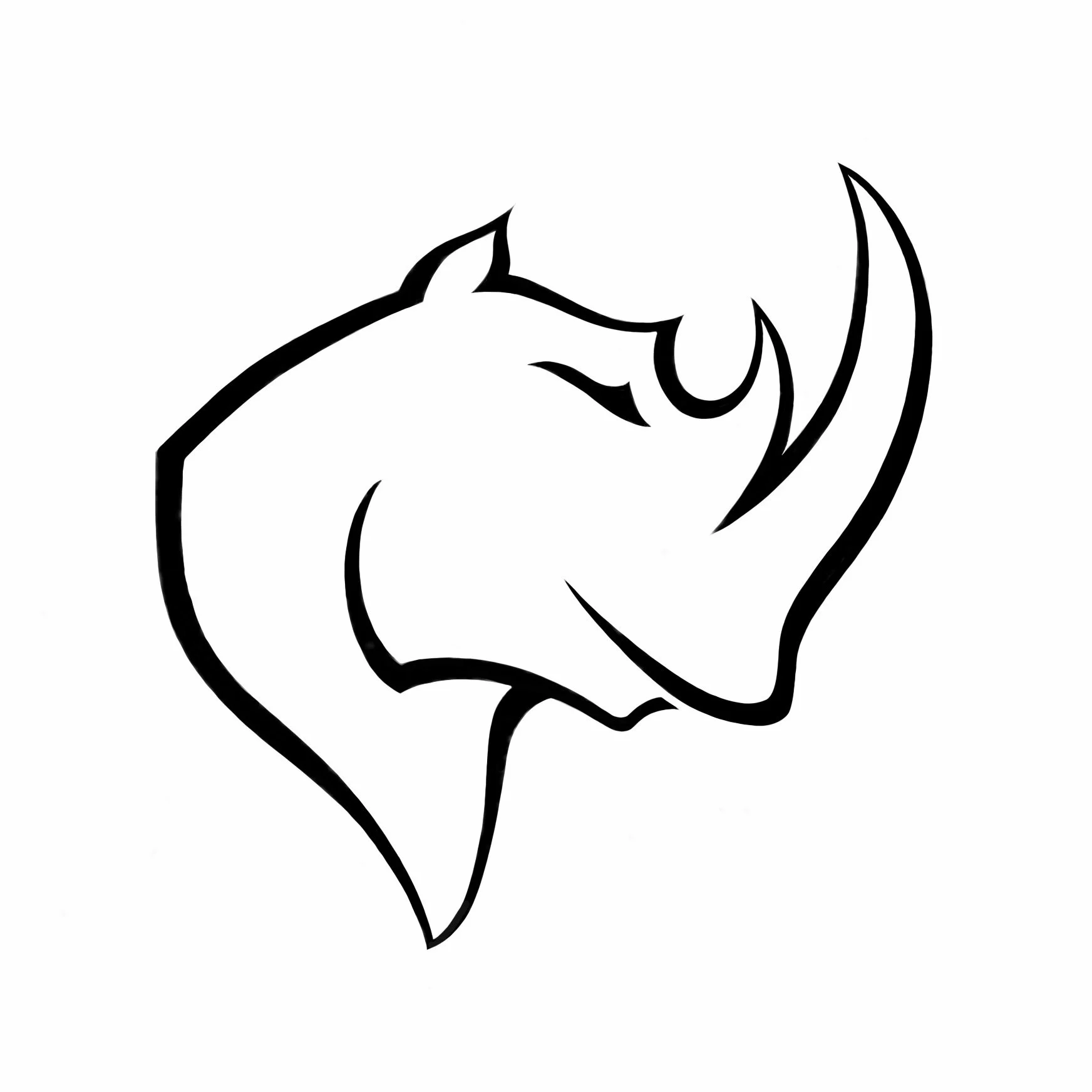 Minimal black and white rhinoceros logo design with clean curved linework and modern minimalist branding style