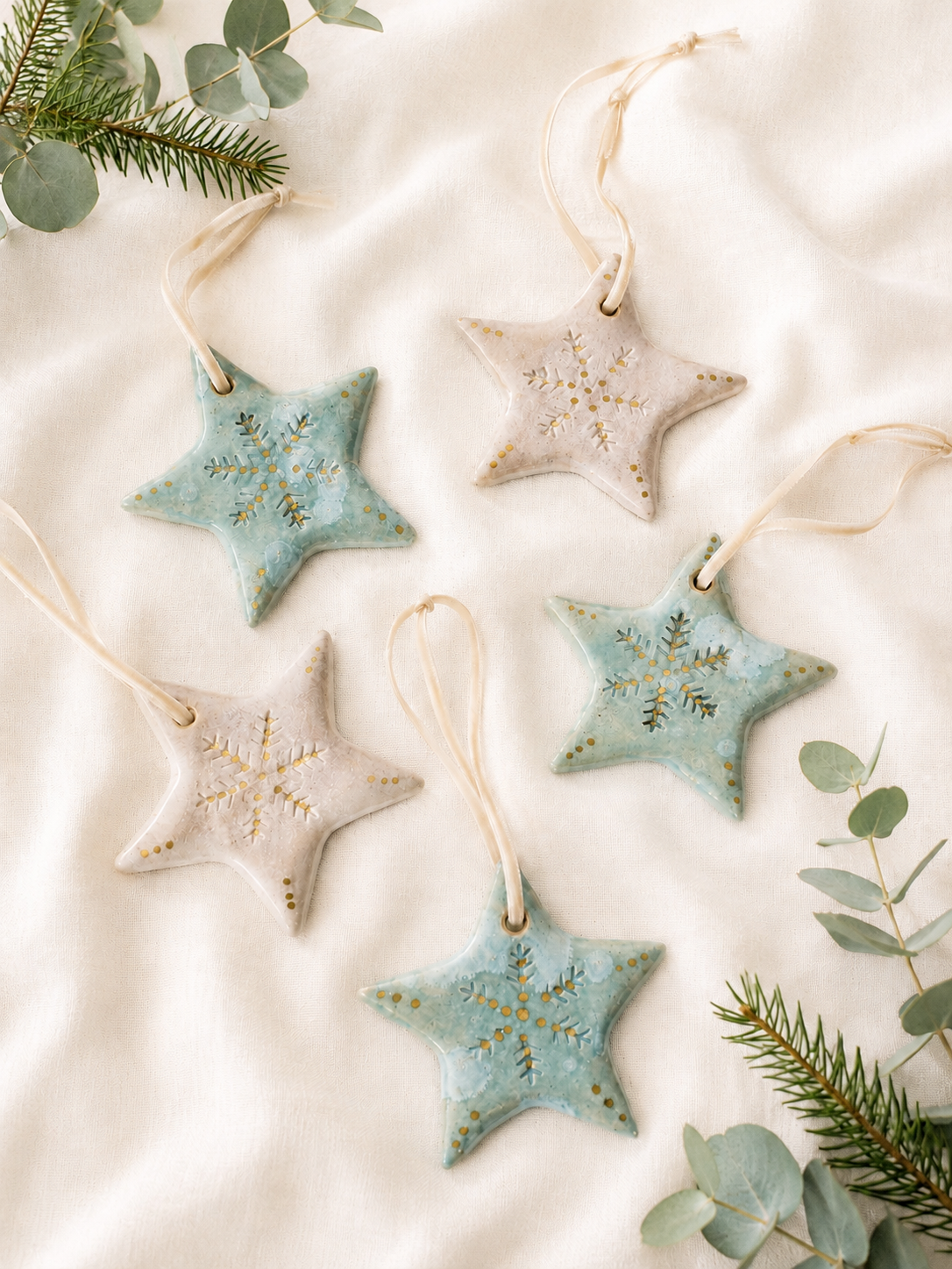 Handmade Ceramic Star Christmas Decorations