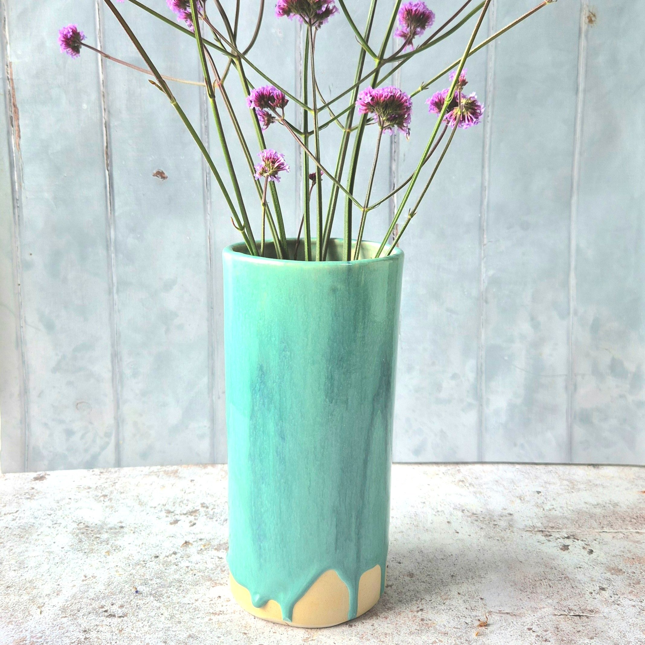 Tall ceramic vase, pottery vase, large ceramic vase, Jenny Hopps Pottery, Green vase, turquoise vase