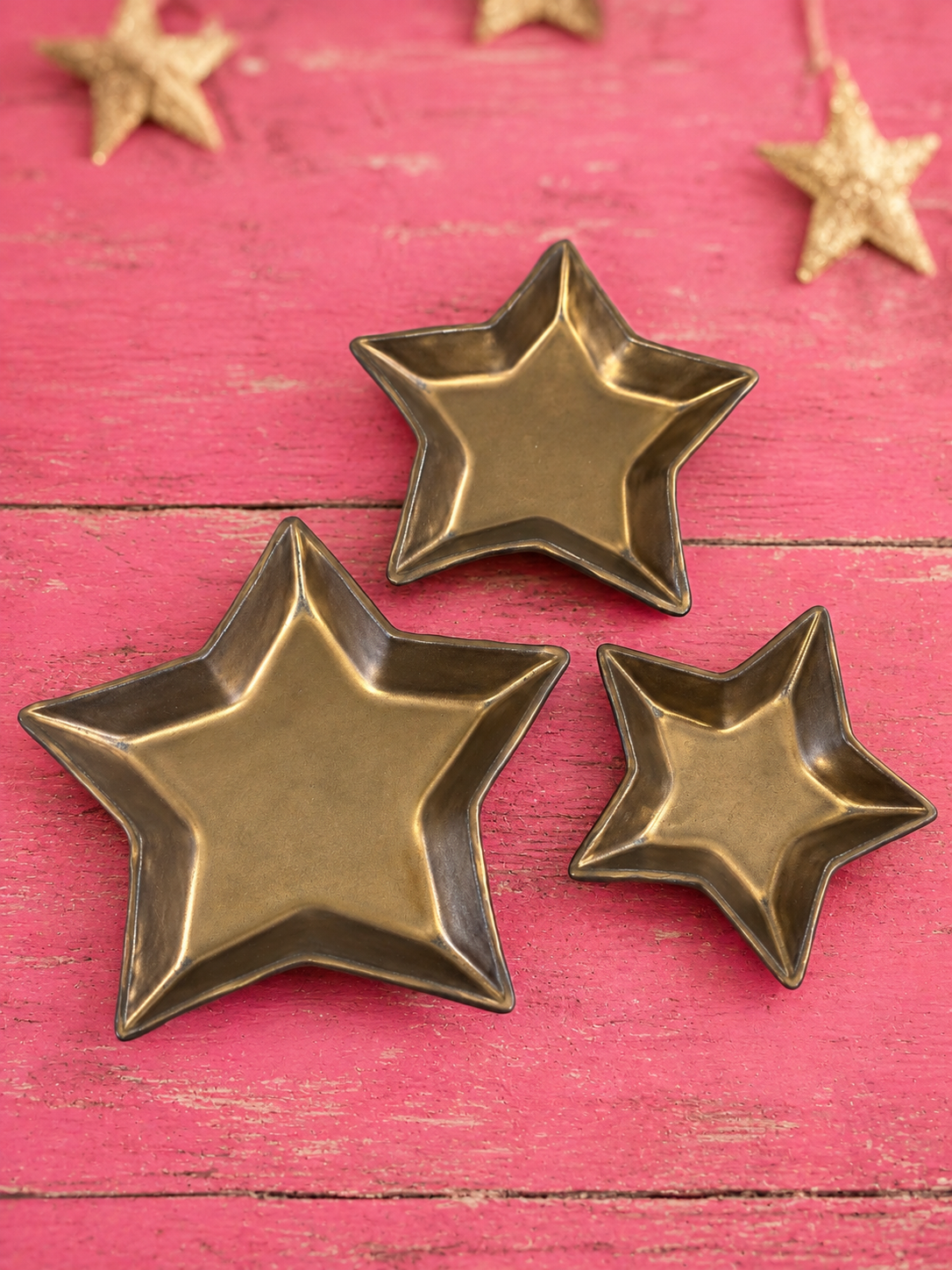 Trio of Ceramic Star Dishes - Charcoal Gold