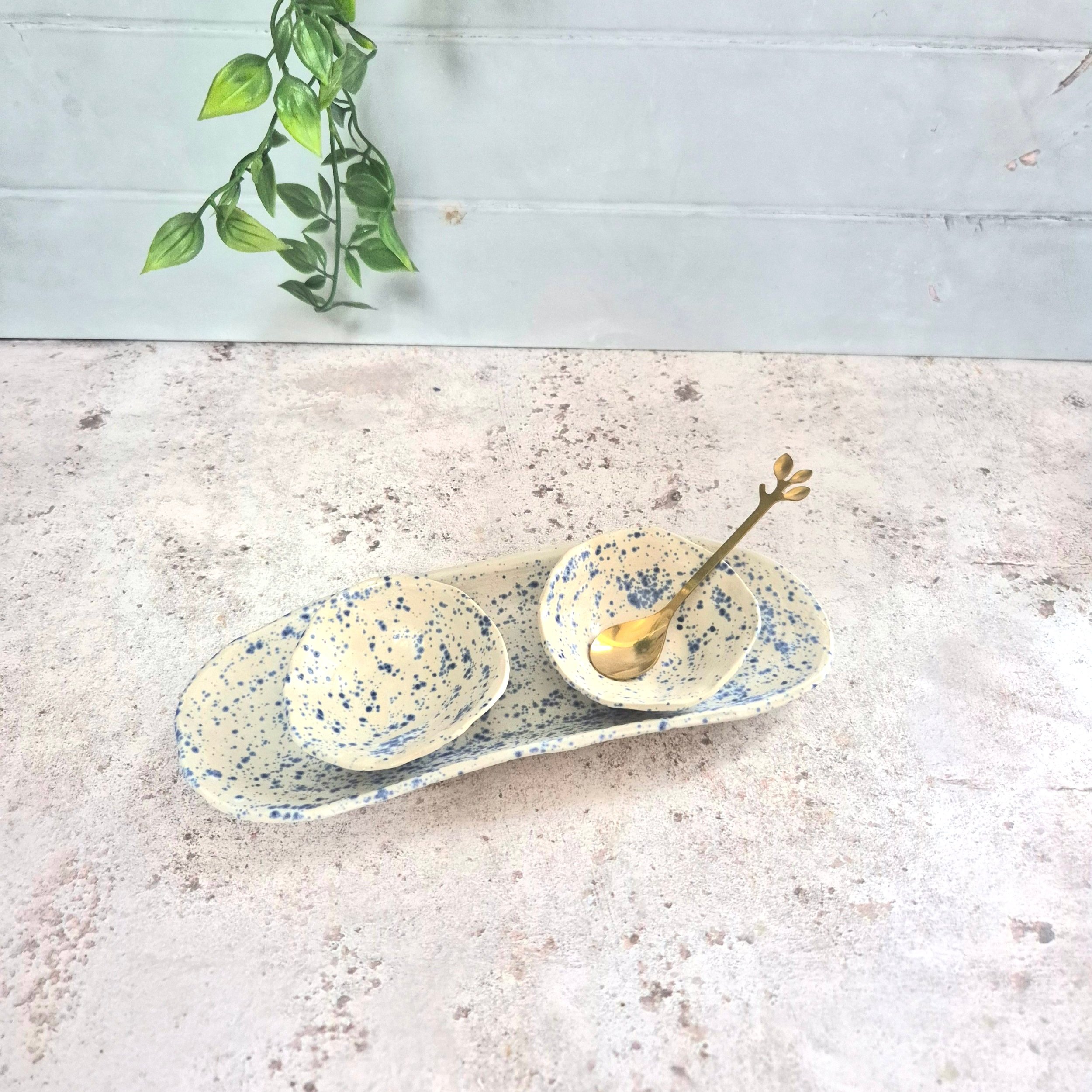 Ceramic serving set, serving dish, ceramic dish, pottery dish, ceramic gift, Jenny Hopps Pottery, blue speckledserving dish