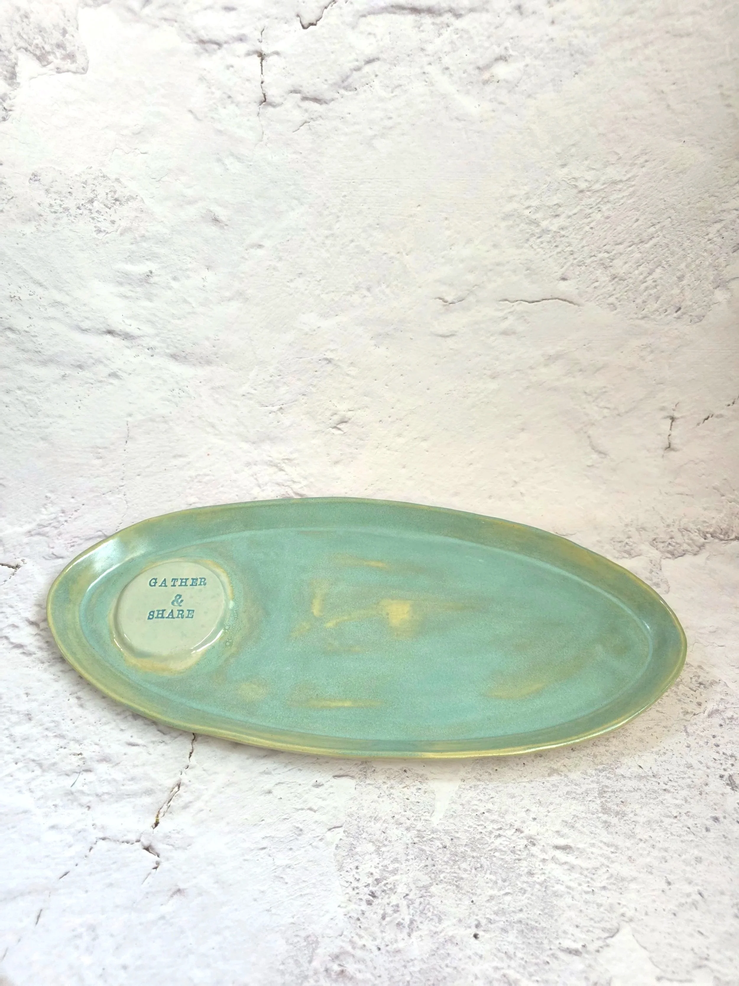 SALE - Ceramic Oval Serving Platter - 'Gather & Share'