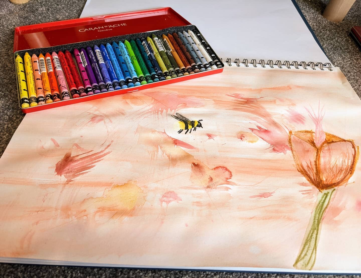 Having a quick play with a new resource. Carson D'ache neocolour II aquarelle crayons (water soluble crayons). They're great fun and easy to use. I love having a wide range of accessible art materials for my clients #counselling #creativity #art #the