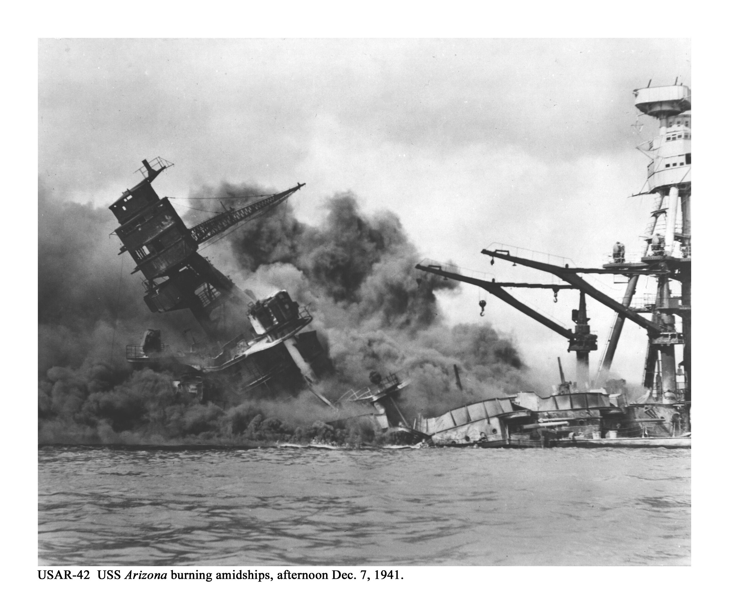 USAR-42 USS Arizona burning amidships, afternoon Dec. 7, 1941. (Copy)