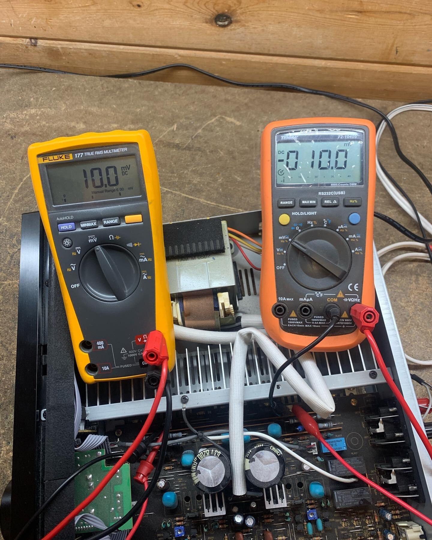 Bias idle current doesn&rsquo;t get much more balanced than that ! Another amp done and about to go onto soak test &hellip;