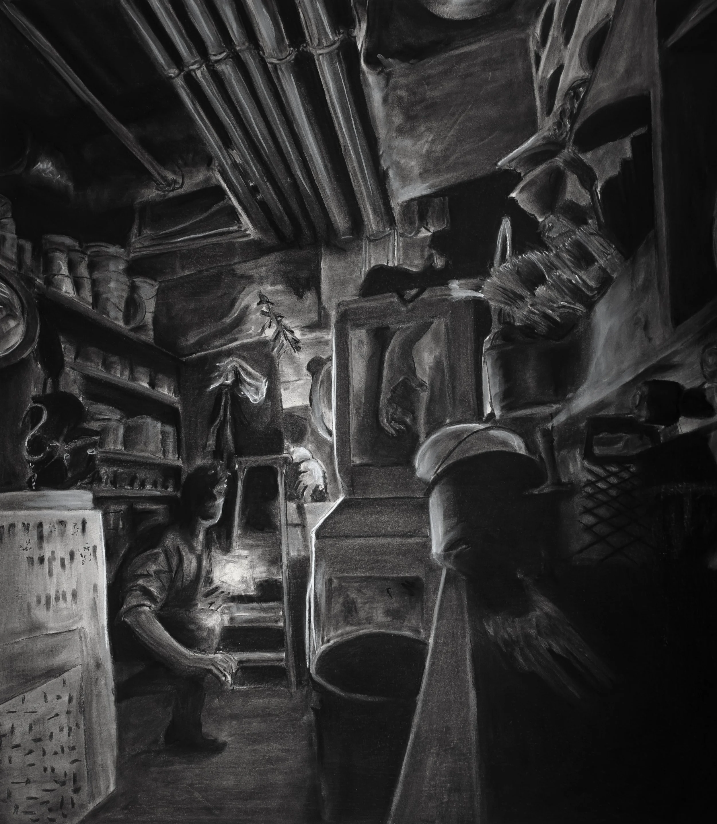 Refuge - 80x69 cm - Charcoal on panel