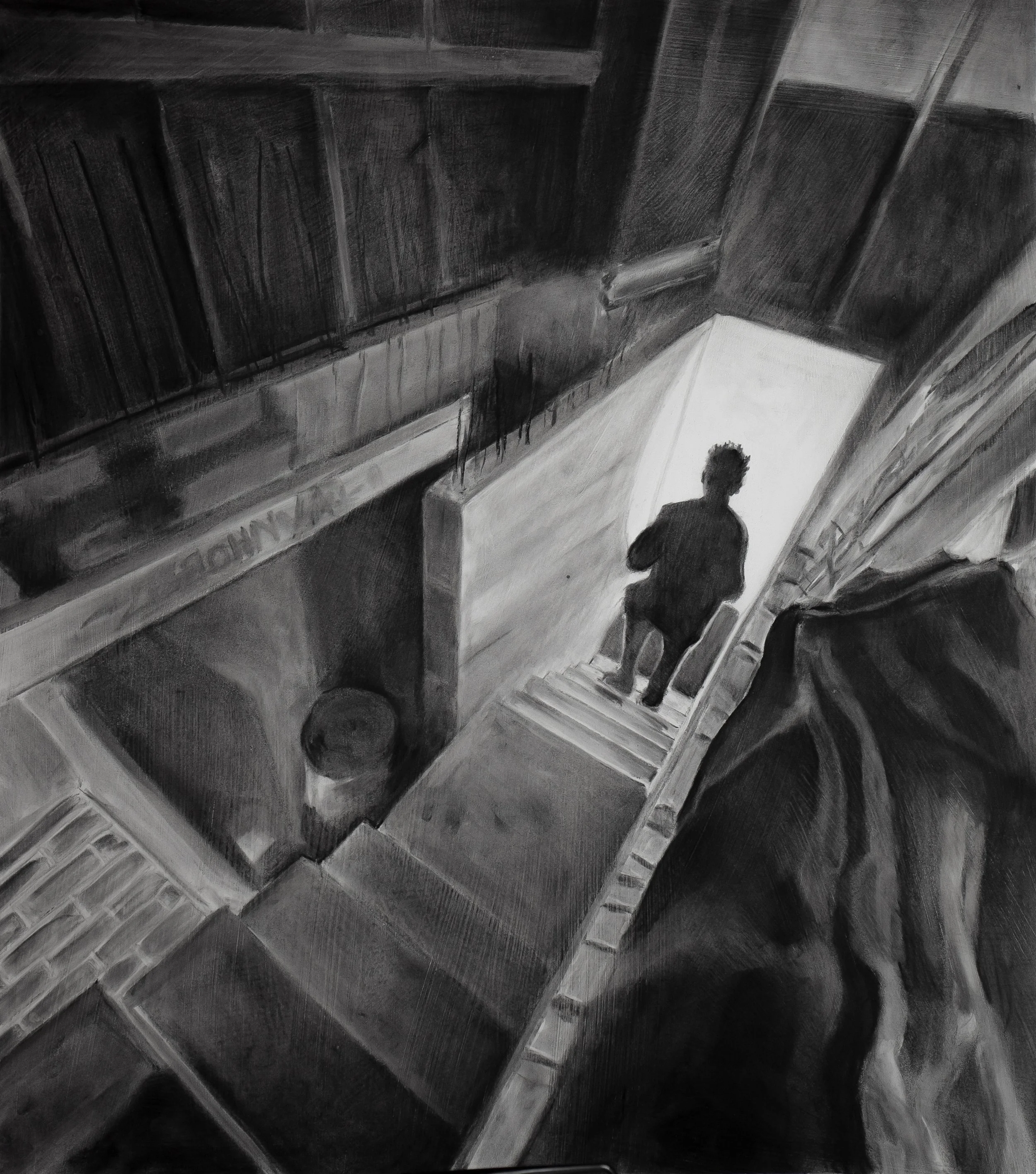 Descend - 79x70 cm - Charcoal on panel