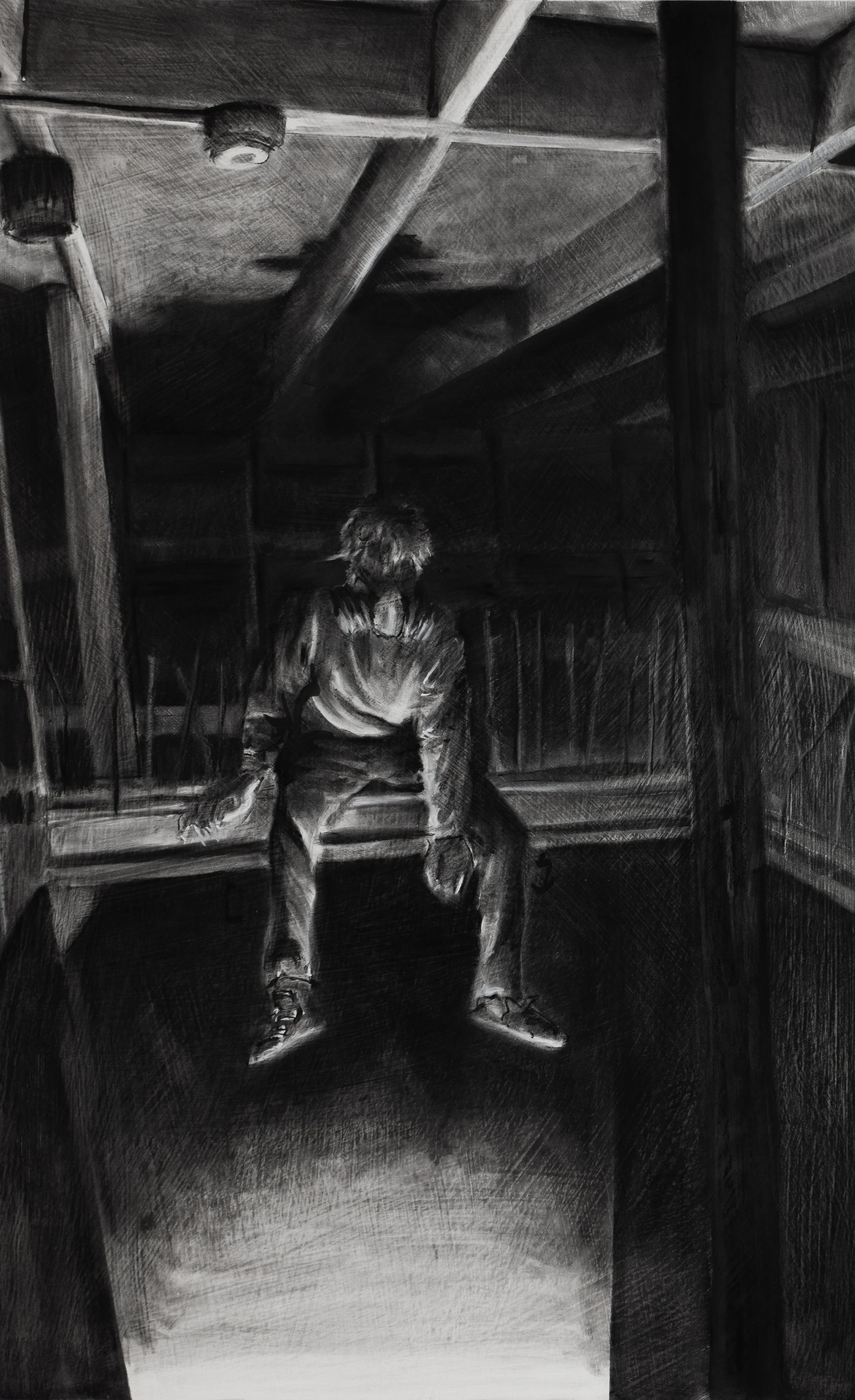 Delve - 98x61 cm - Charcoal, ink on panel