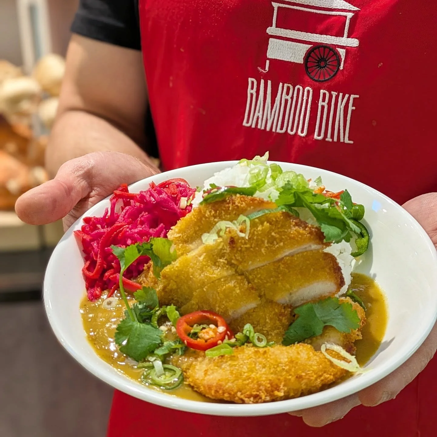 Crispy on the outside, juicy on the inside - this is why Chicken Katsu is everyone&rsquo;s favourite at Bamboo Bike 🍽️✨
