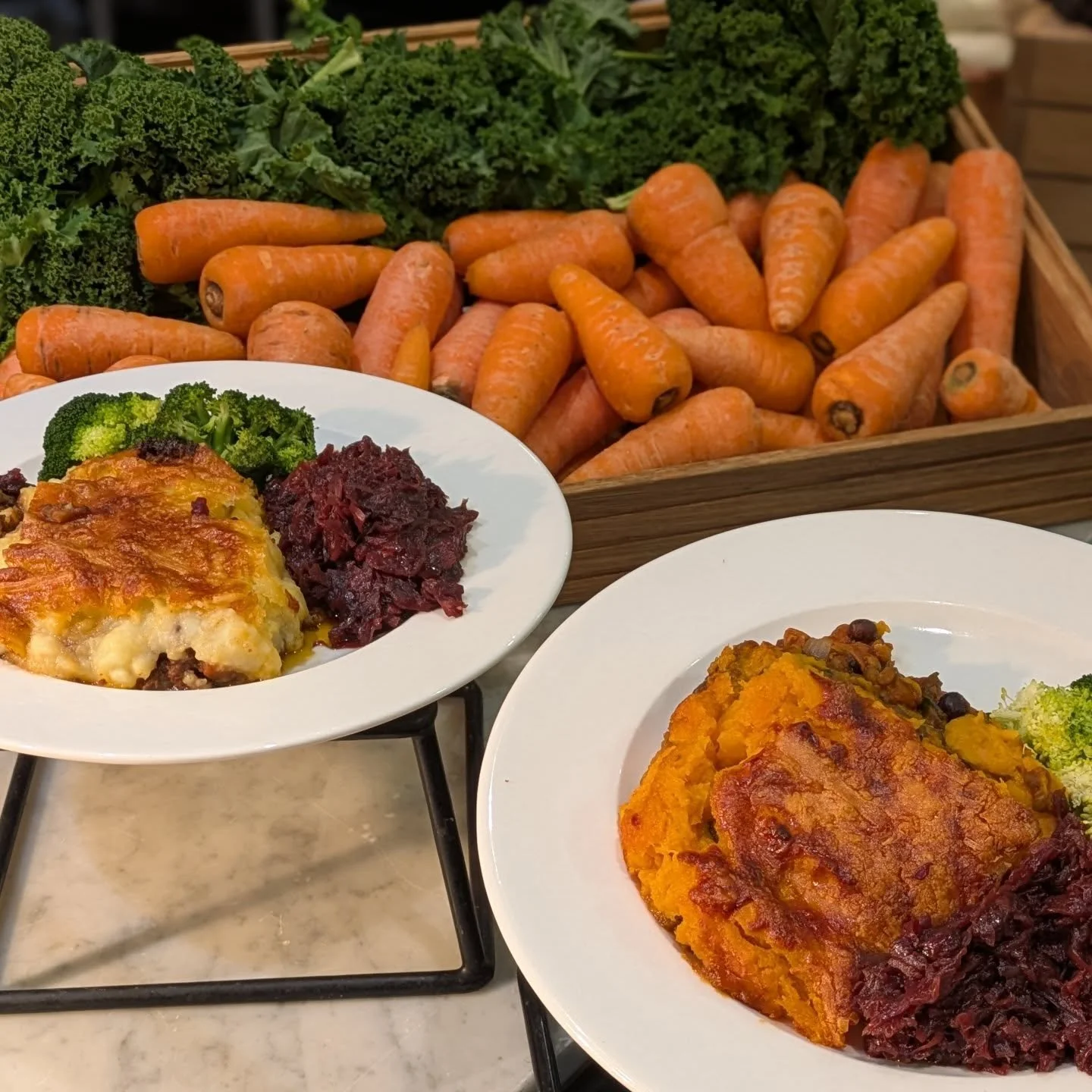 PIE WEEK is officially ON at Oliver&rsquo;s Choose Counter 🔥🥧

Today&rsquo;s comfort-food heroes:
🥩 Braised Brisket Cottage Pie
🌱 Lentil &amp; Veg Cottage Pie

Rich, hearty, and topped with golden, fluffy mash 🤤
The only question is&hellip; are 
