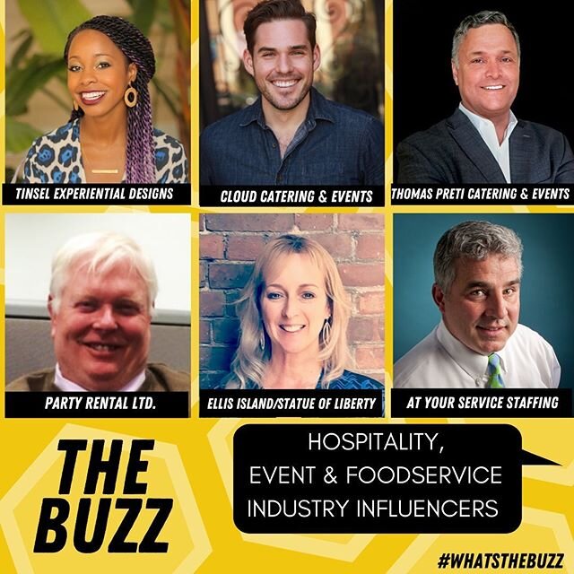 What do you get when an A-list event designer, top NY caterers, a staffing leader and iconic venue &amp; rental pros log into a Zoom? The talented panelist line-up of #THEBUZZ 🐝! Stay tuned, as we dive deep &amp; share insights from these hospitalit