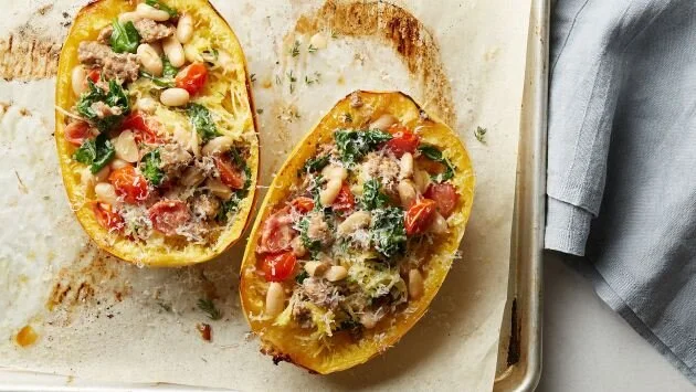 Sausage and White Bean-Stuffed Spaghetti Squash
