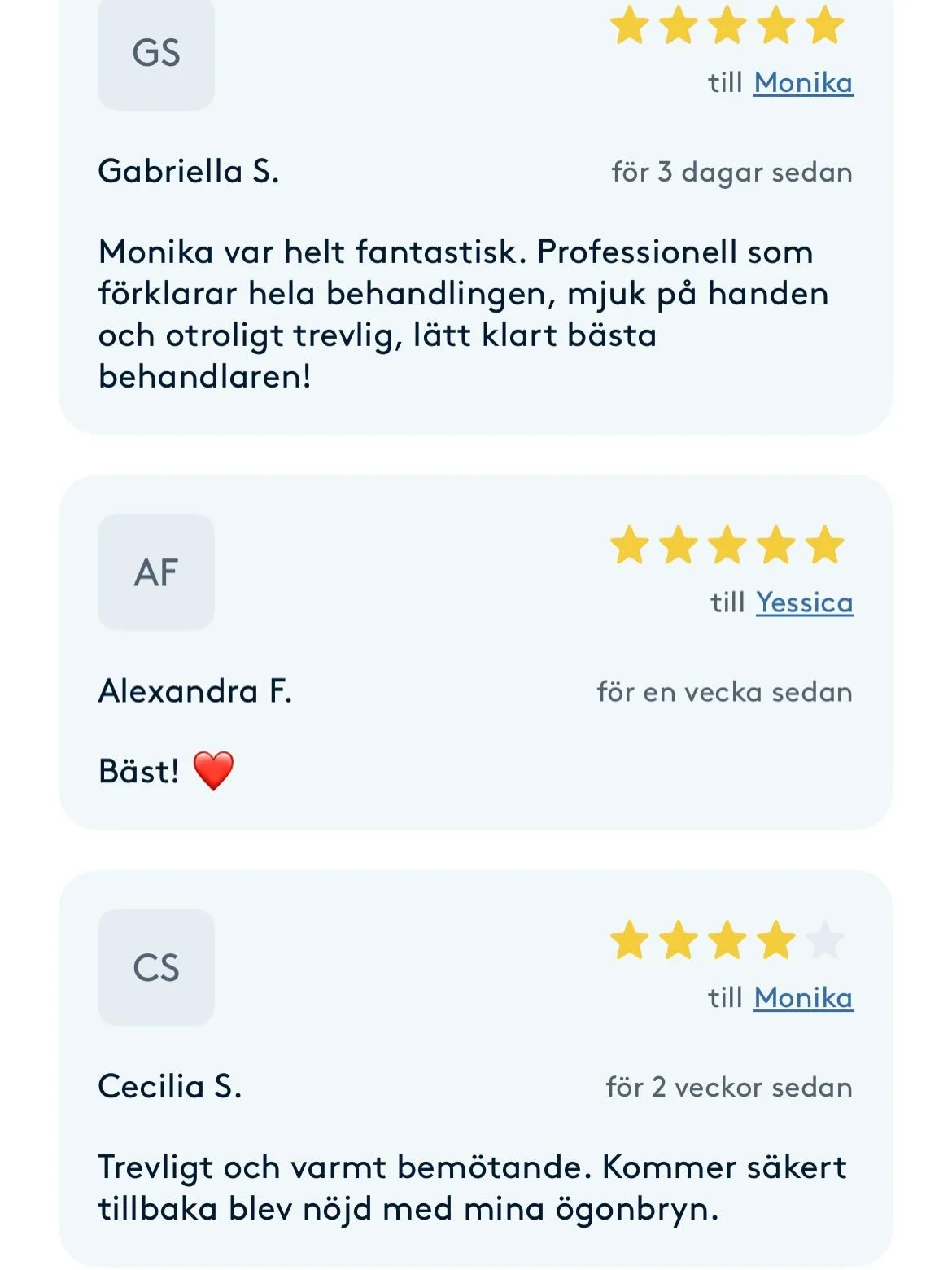 Vi p&aring; kliniken vill s&auml;ga ett stort tack till alla er som tar er tid att l&auml;mna s&aring; fina recensioner och omd&ouml;men p&aring; BokaDirekt. 💛

Era ord betyder oerh&ouml;rt mycket f&ouml;r oss och g&ouml;r oss b&aring;de stolta och 