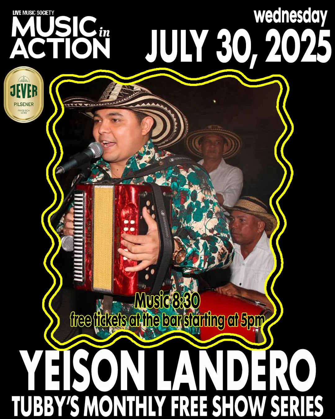LIVE MUSIC SOCIETY PRESENTS: A TUBBY MONTHLY FREE SHOW SERIES with YEISON LANDERO (free)