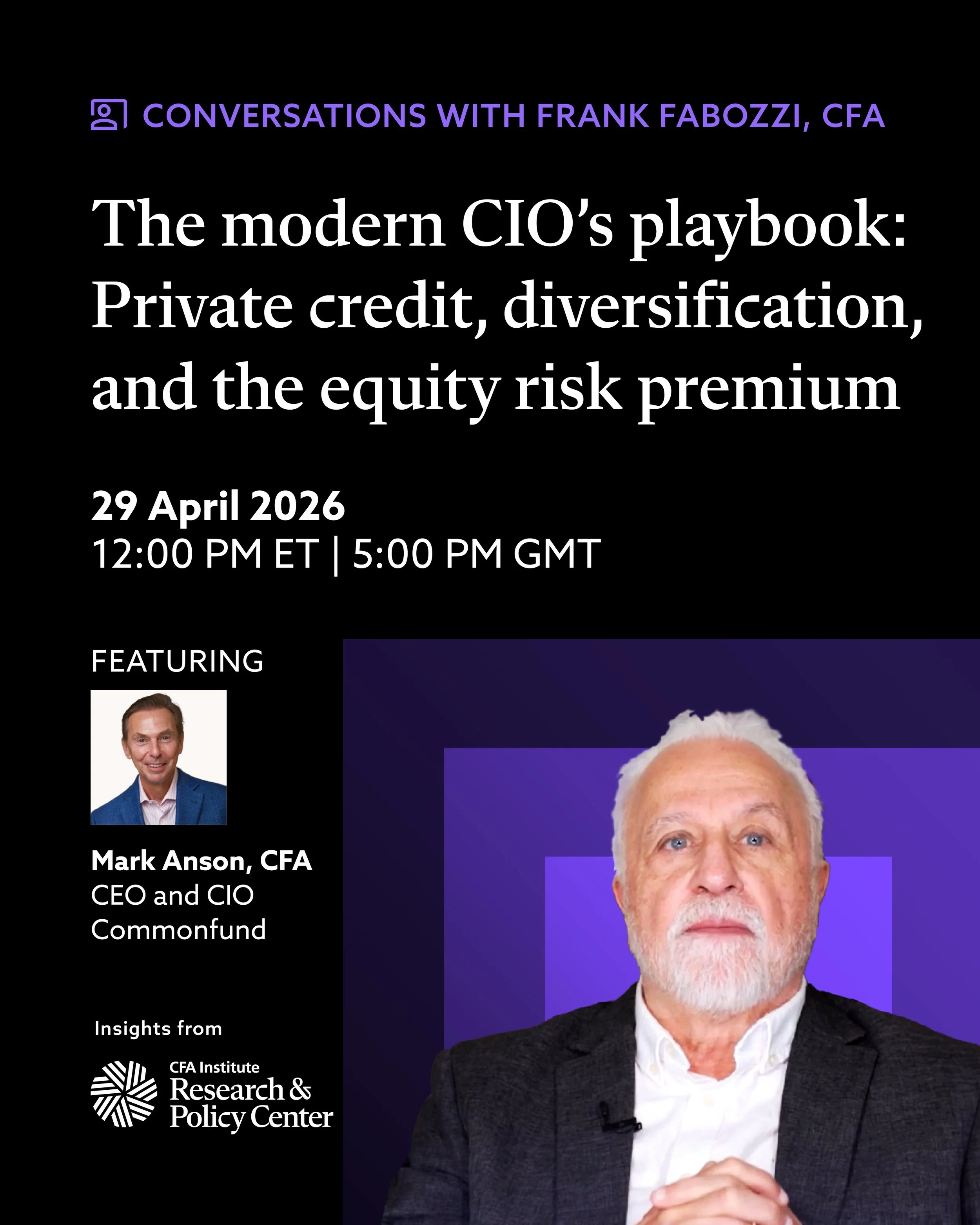 The modern CIO’s playbook: Private credit, diversification, and&nbsp;the equity&nbsp;risk premium, 29.4.2026&nbsp; 