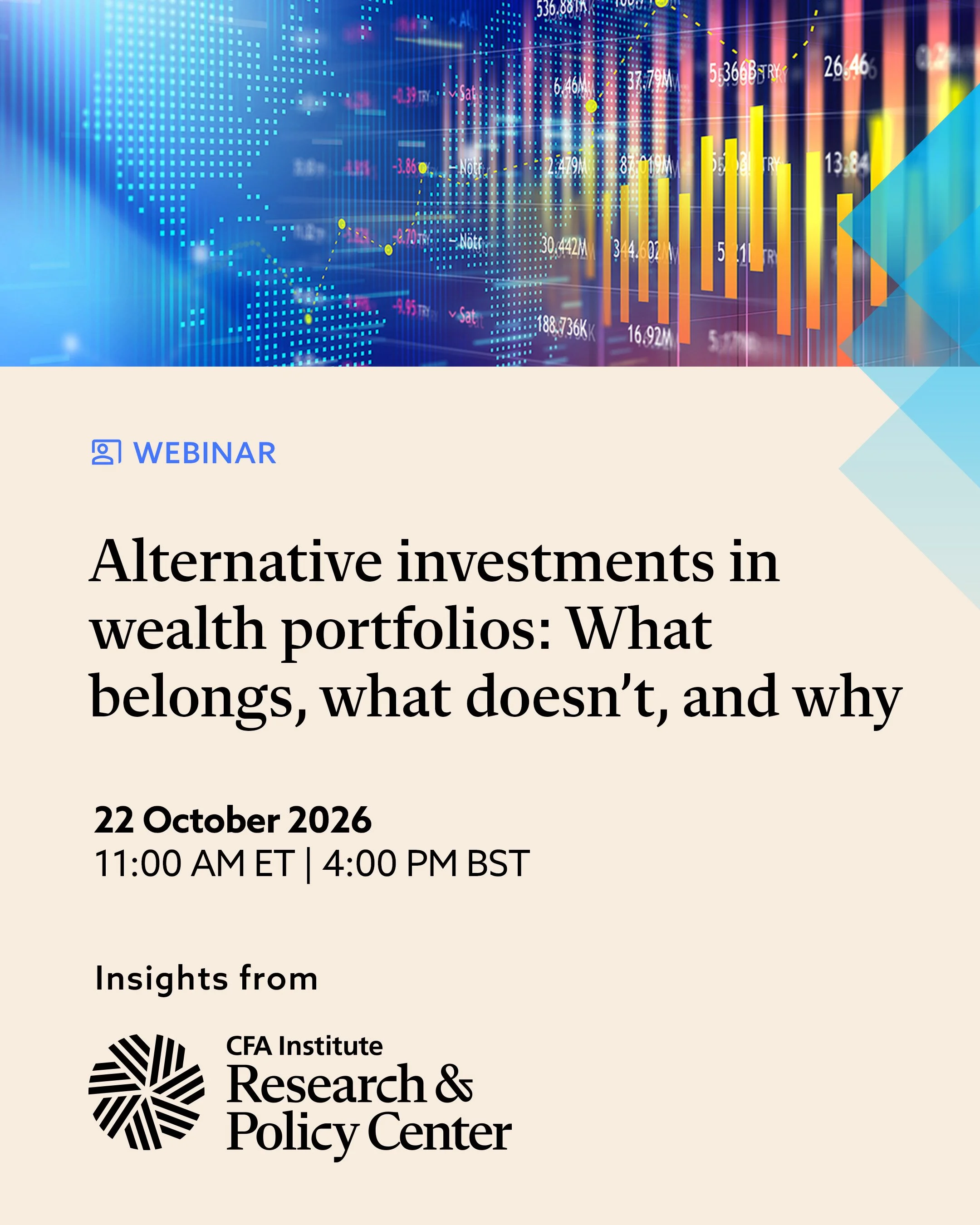 Alternative investments in wealth portfolios: What belongs, what doesn’t, and why, 22.10.2026