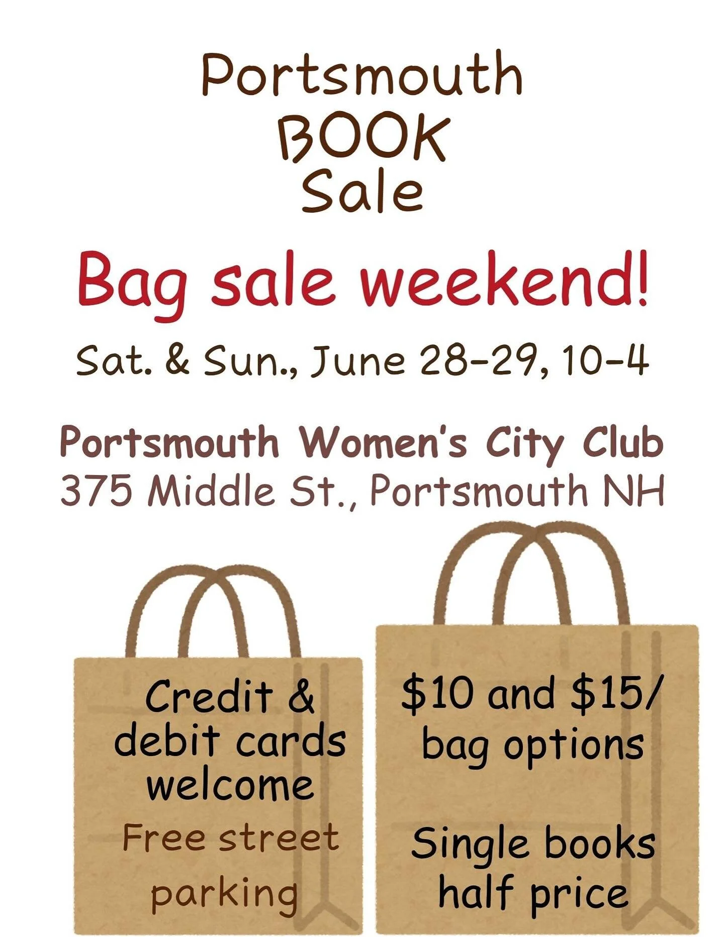 Come and fill your bags with books!! We have an incredible amount of inventory still left! Stop in this weekend to shop! #portsmouthnh #gfwc #gfwcnh #booksale #bagsale