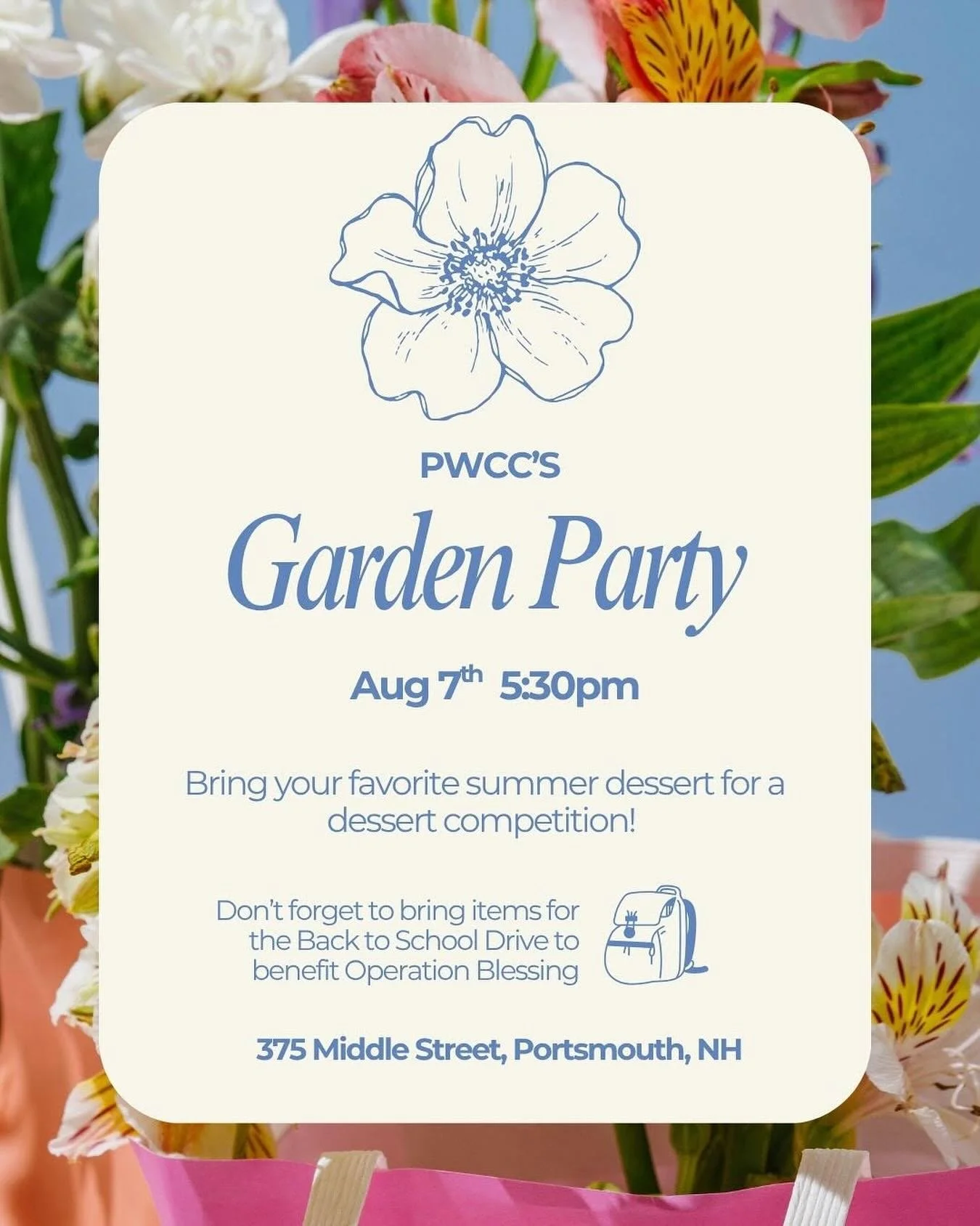 PWCC Members: join us for our Back to School Drive &amp; Garden Party on Thursday 8/7! We are collecting school supplies- this is our biggest collection of the year! #pwcc #gfwcnh #gfwc #portsmouthnh