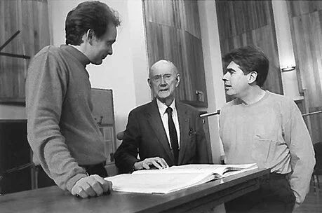 George Rothman, Andrew Imbrie, and Anthony Korf at the Requiem recording session.