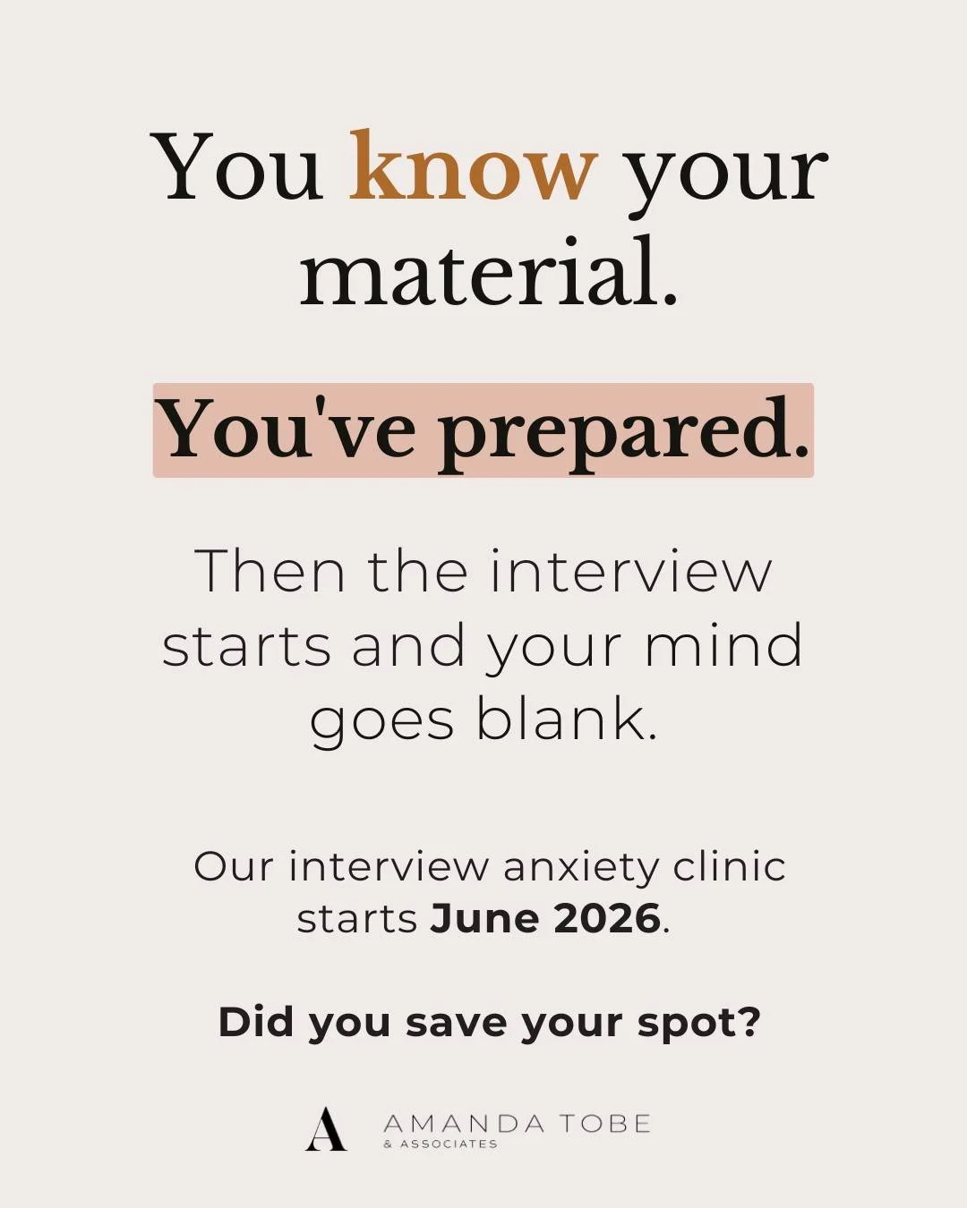 You can know exactly what to say and still not be able to access it in the moment. That's what interview anxiety does. 

Our 5-week Interview Anxiety Clinic is designed to help you stay steady, think clearly, and communicate the way you actually can.