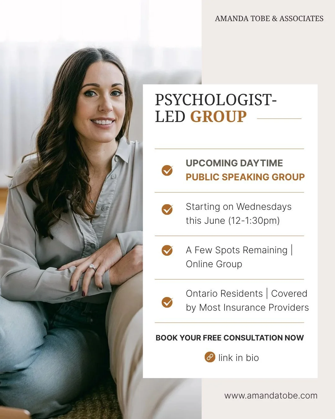 An upcoming daytime Public Speaking Group is starting on Wednesdays this June (12 - 1:30 pm).

This is a small, psychologist-led group for professionals who know their material,  but feel hijacked by anxiety the moment it's time to speak.

📅 Startin