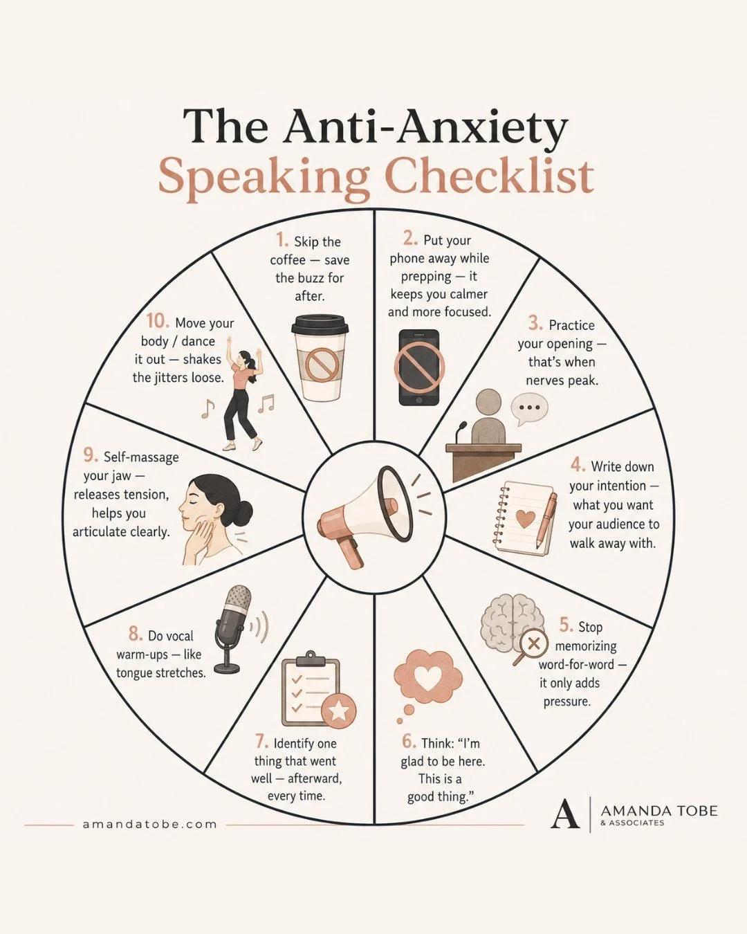 Public speaking anxiety isn&rsquo;t a flaw, it&rsquo;s your nervous system trying to protect you. The goal isn&rsquo;t to eliminate the nerves. It&rsquo;s to work with them.

These 10 things won&rsquo;t make the anxiety disappear. But they&rsquo;ll h
