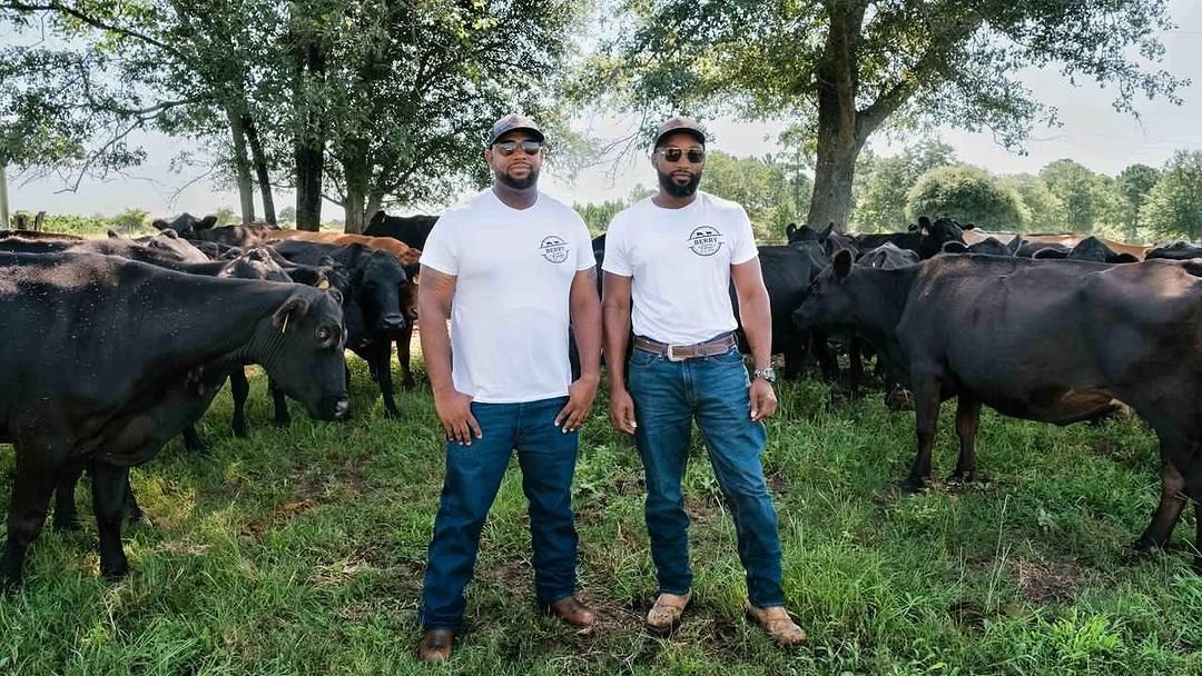  Cousins Cedric &amp; Tony Berry stand among their cattle at their family farm