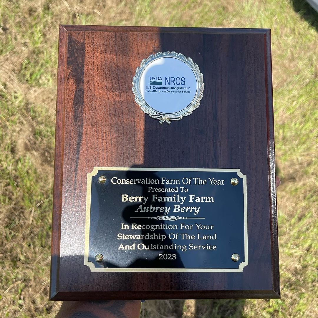 Holy Cow! Berry Farms received the 2023 NRCS Conservation Farm of the Year in recognition for Aubrey Berry’s stewardship of the land and outstanding service. Cedric is Aubrey’s son.