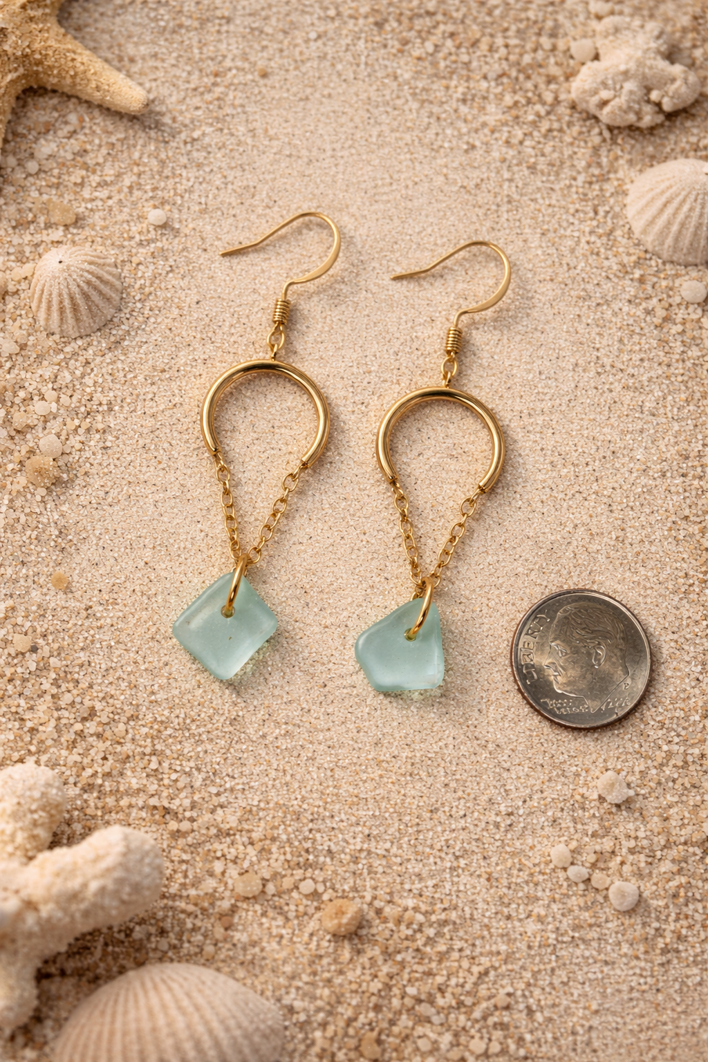 Aqua chain earrings with a dime.png