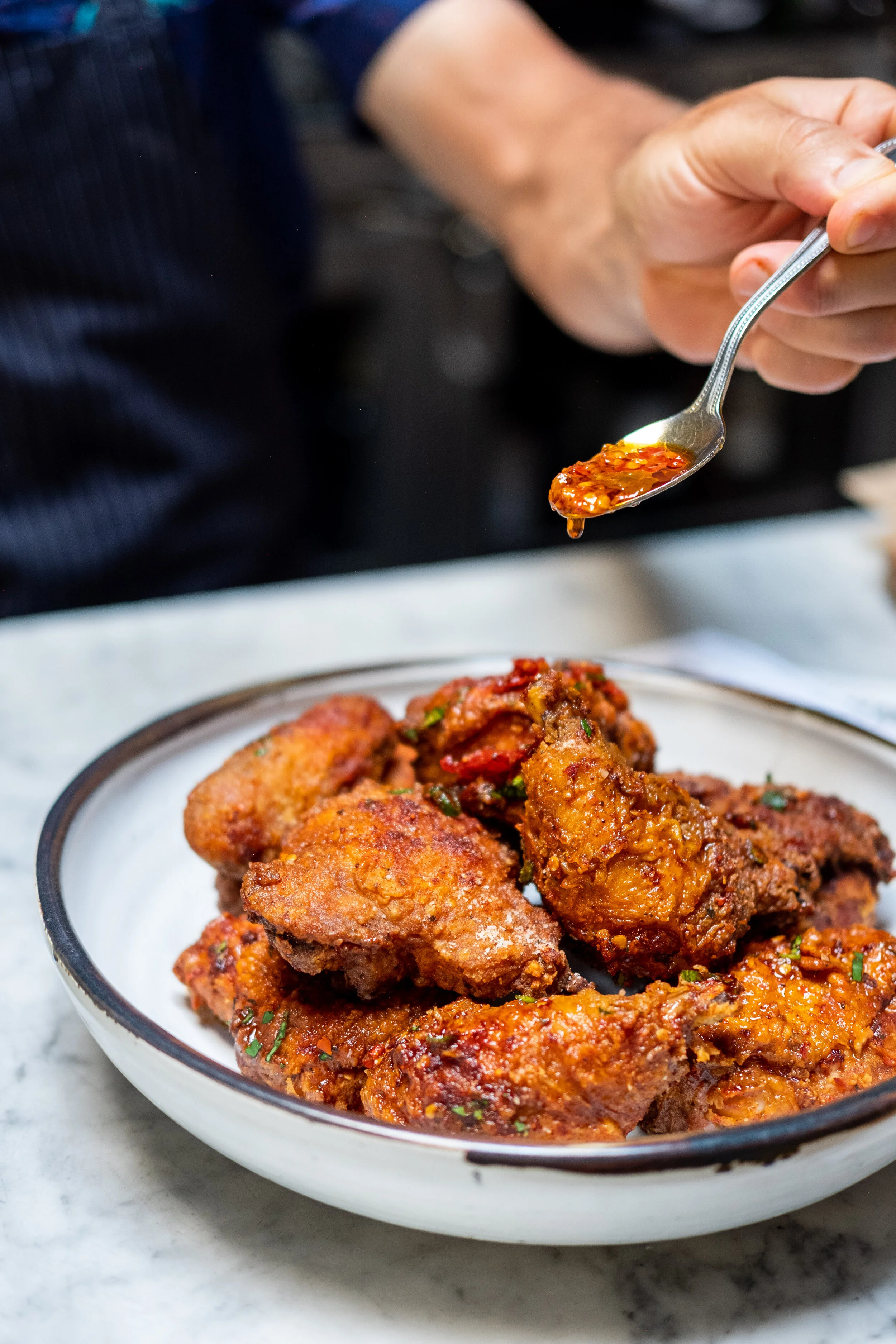Closeup of fried chicken on plate
